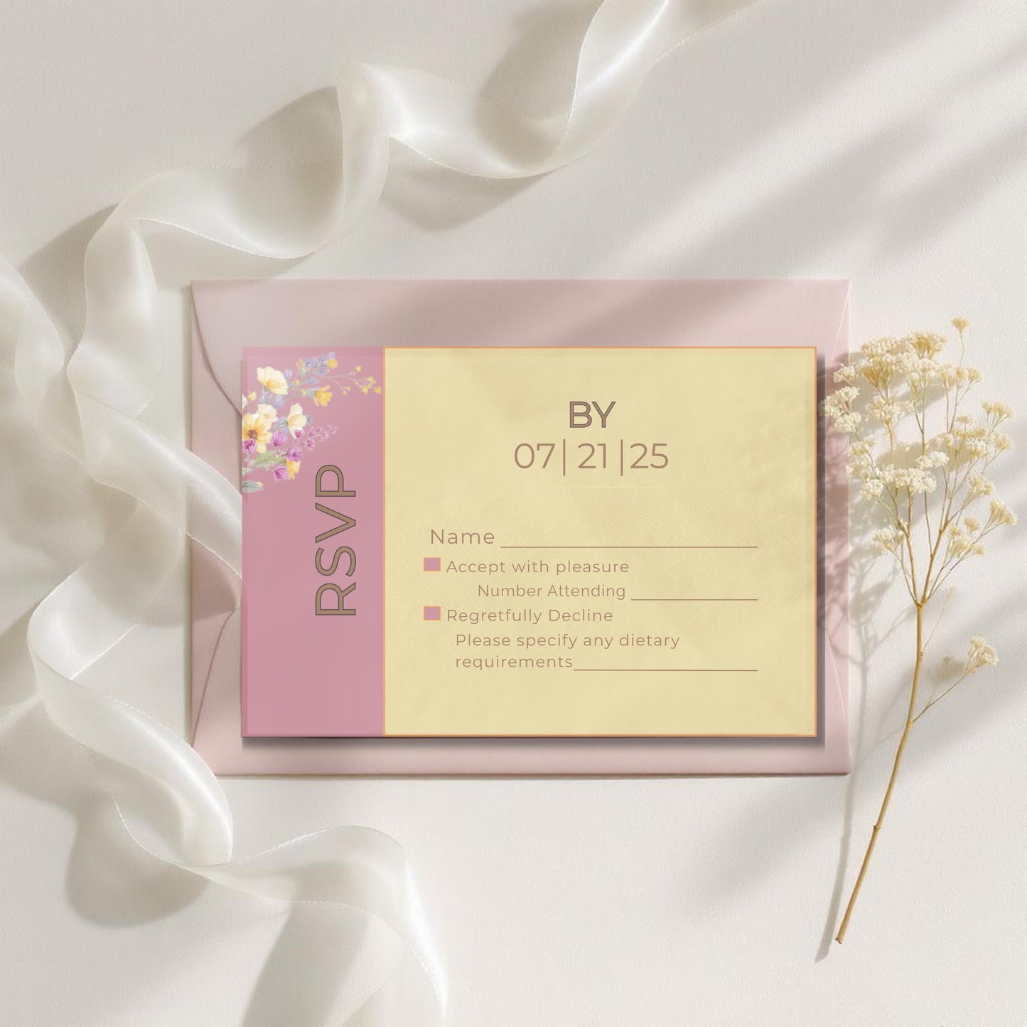 Wedding RSVP Template Digital Download Wedding Invitation Design Template Floral Design Wedding Stationery Purple Flower Card Responses