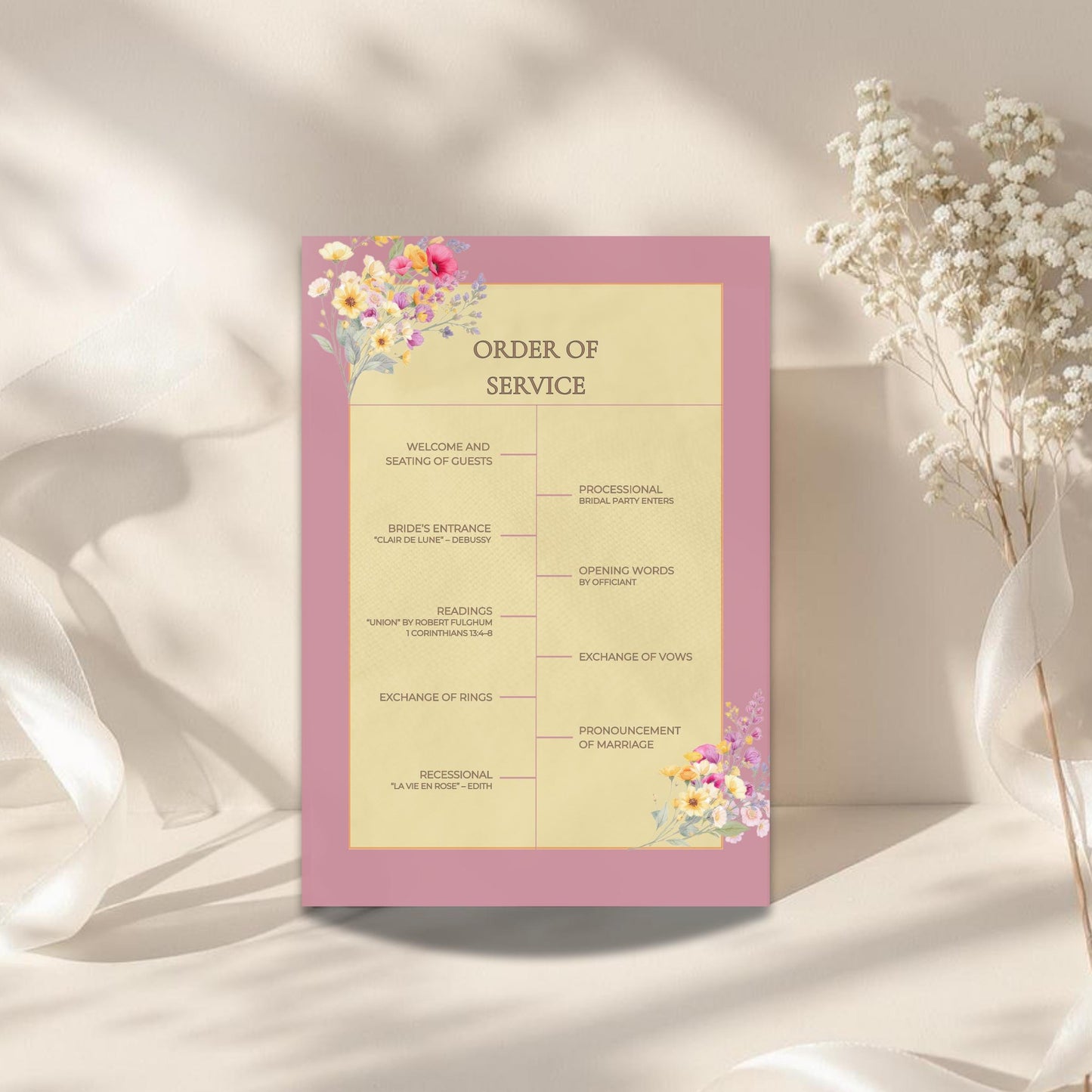 Wedding Ceremony Program Template Design Floral Invitation Template Download Digital File Format Guide Order Service Wedding Detail Elegant