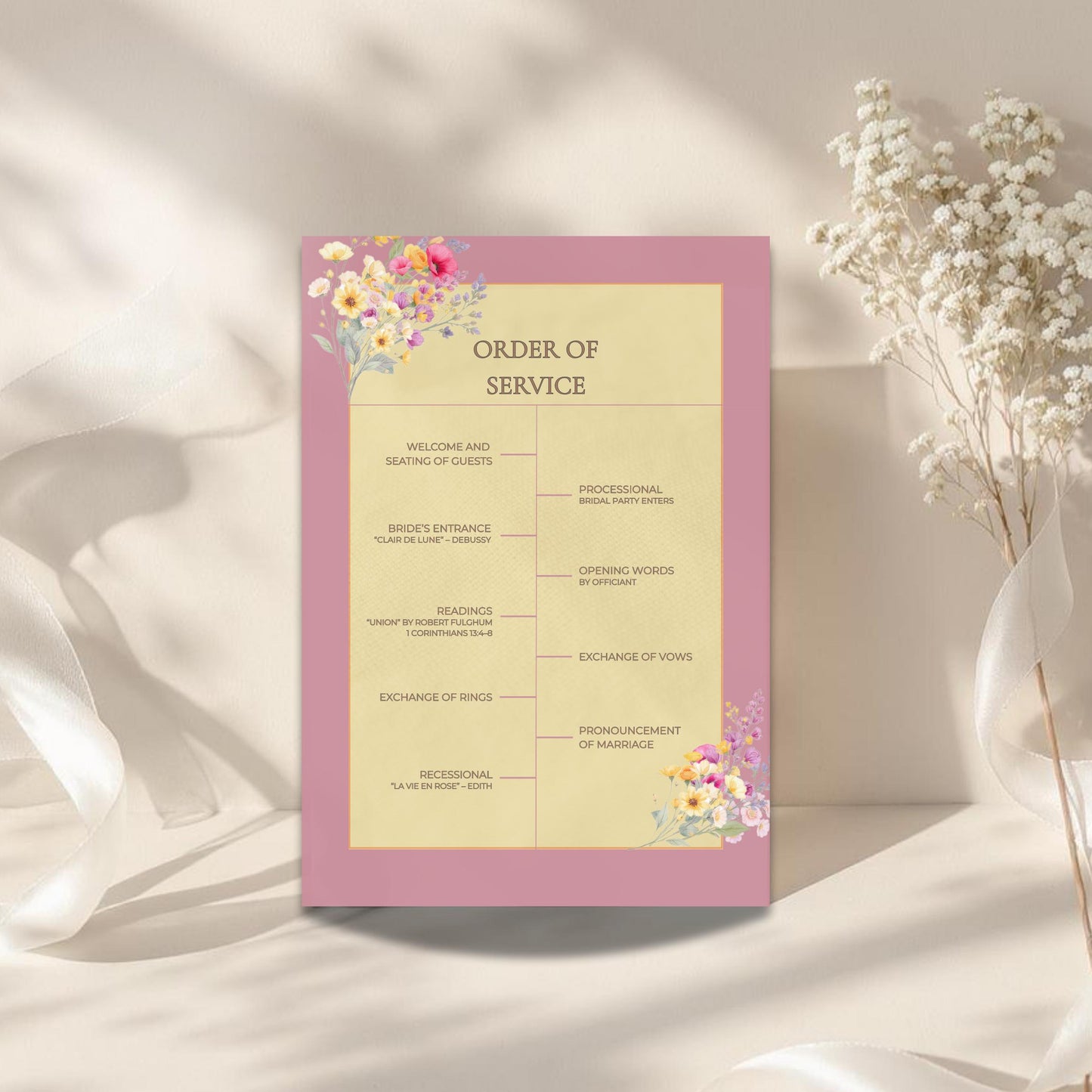 Wedding Ceremony Program Template Design Floral Invitation Template Download Digital File Format Guide Order Service Wedding Detail Elegant