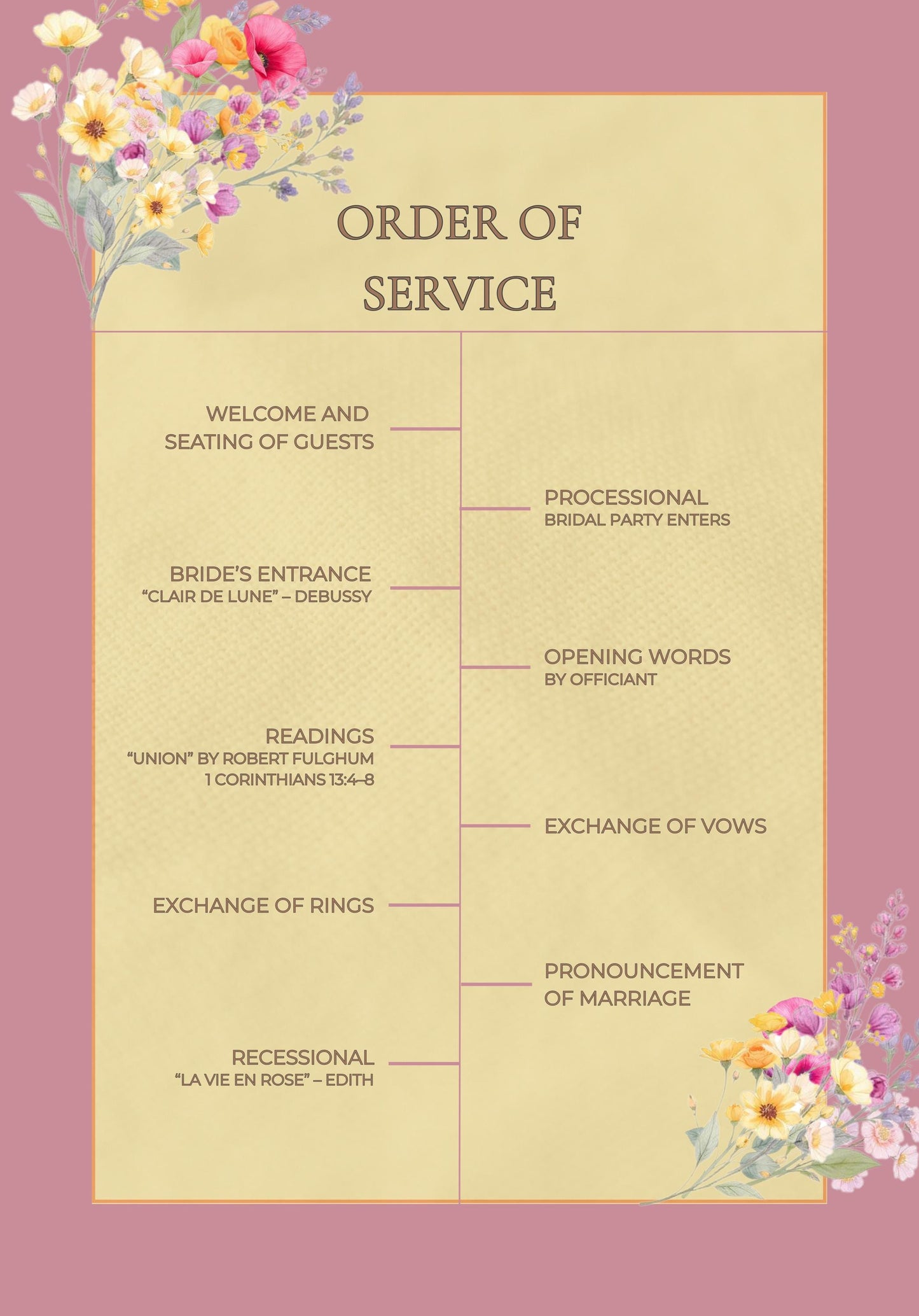 Wedding Ceremony Program Template Design Floral Invitation Template Download Digital File Format Guide Order Service Wedding Detail Elegant