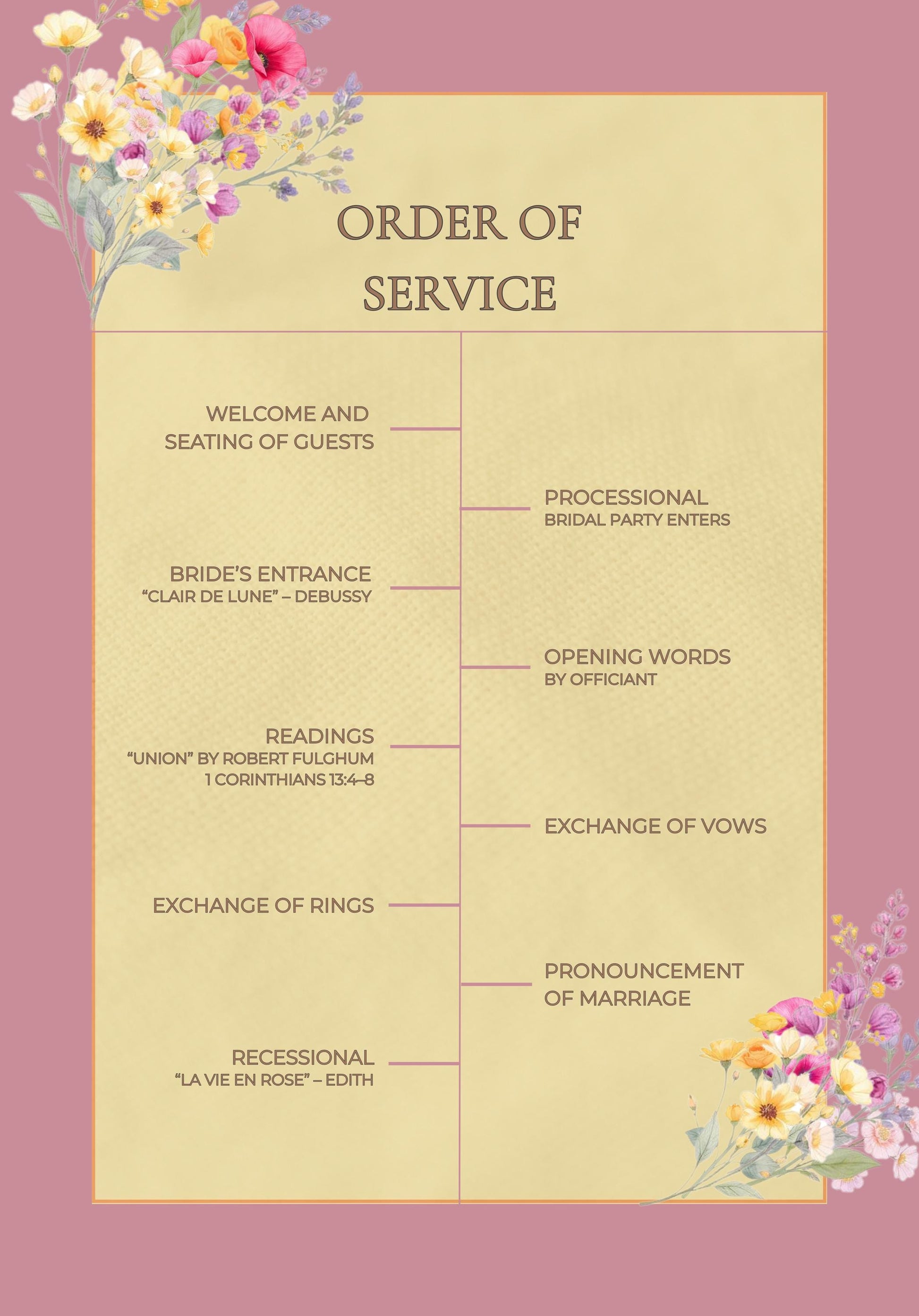 Wedding Ceremony Program Template Design Floral Invitation Template Download Digital File Format Guide Order Service Wedding Detail Elegant