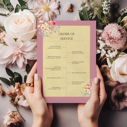 Elegant Wedding Program Digital Template Floral Watercolor Design Custom Ceremony Guide Beautiful Gold Details Complete Service Template Modern Wedding Essential Perfect Planning Solution Professional Format Romantic Style Collection Custom