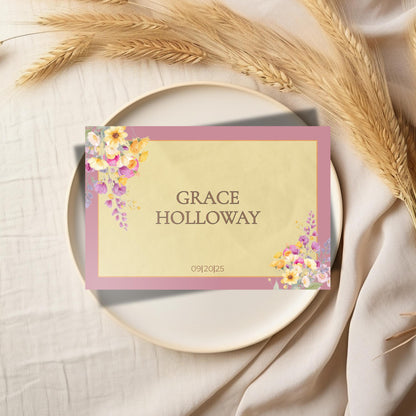 Watercolor Place Setting Table Card Design Template Wedding Download Digital File Format Canva Wedding Card Table Name Tag Elegant Dinner