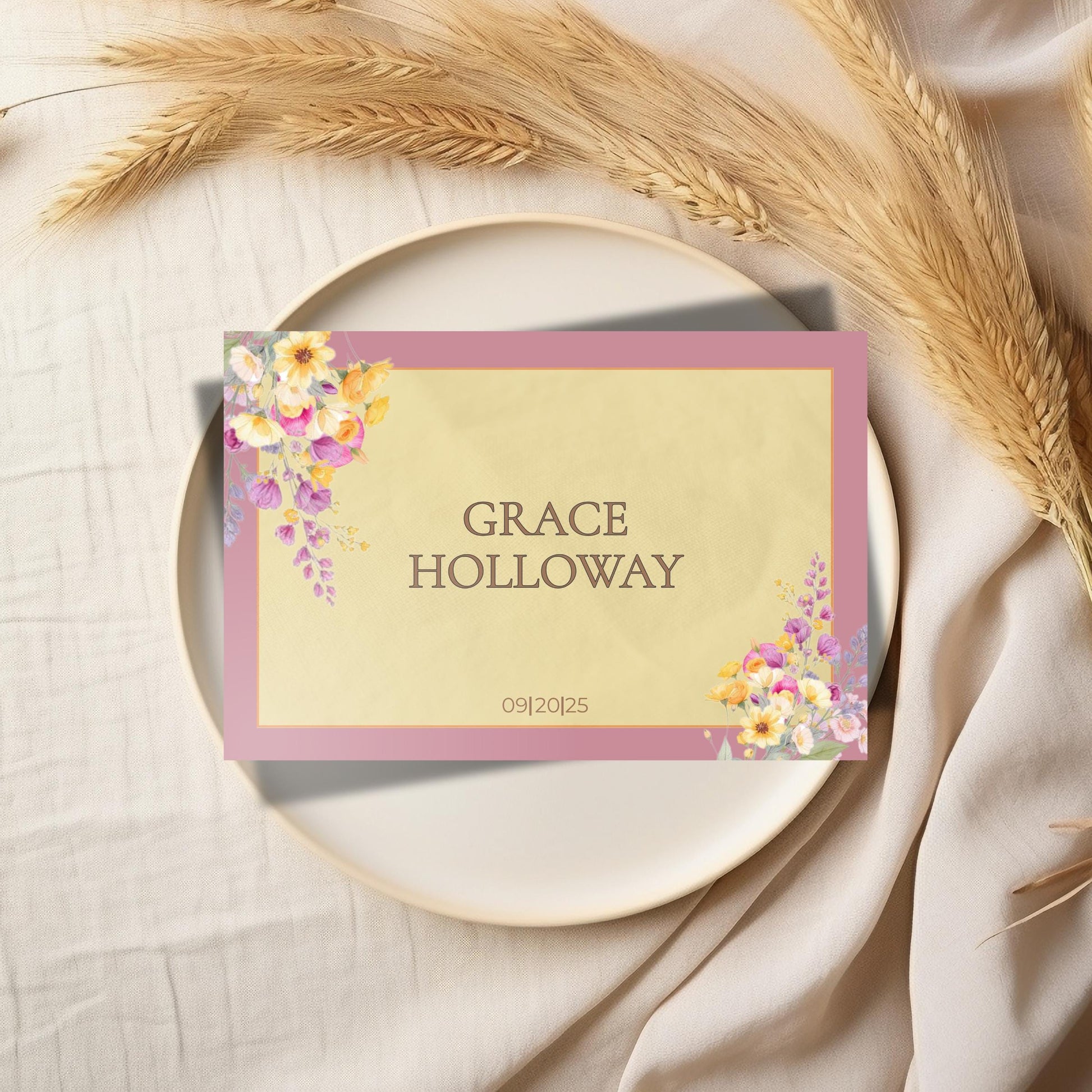 Watercolor Place Setting Table Card Design Template Wedding Download Digital File Format Canva Wedding Card Table Name Tag Elegant Dinner