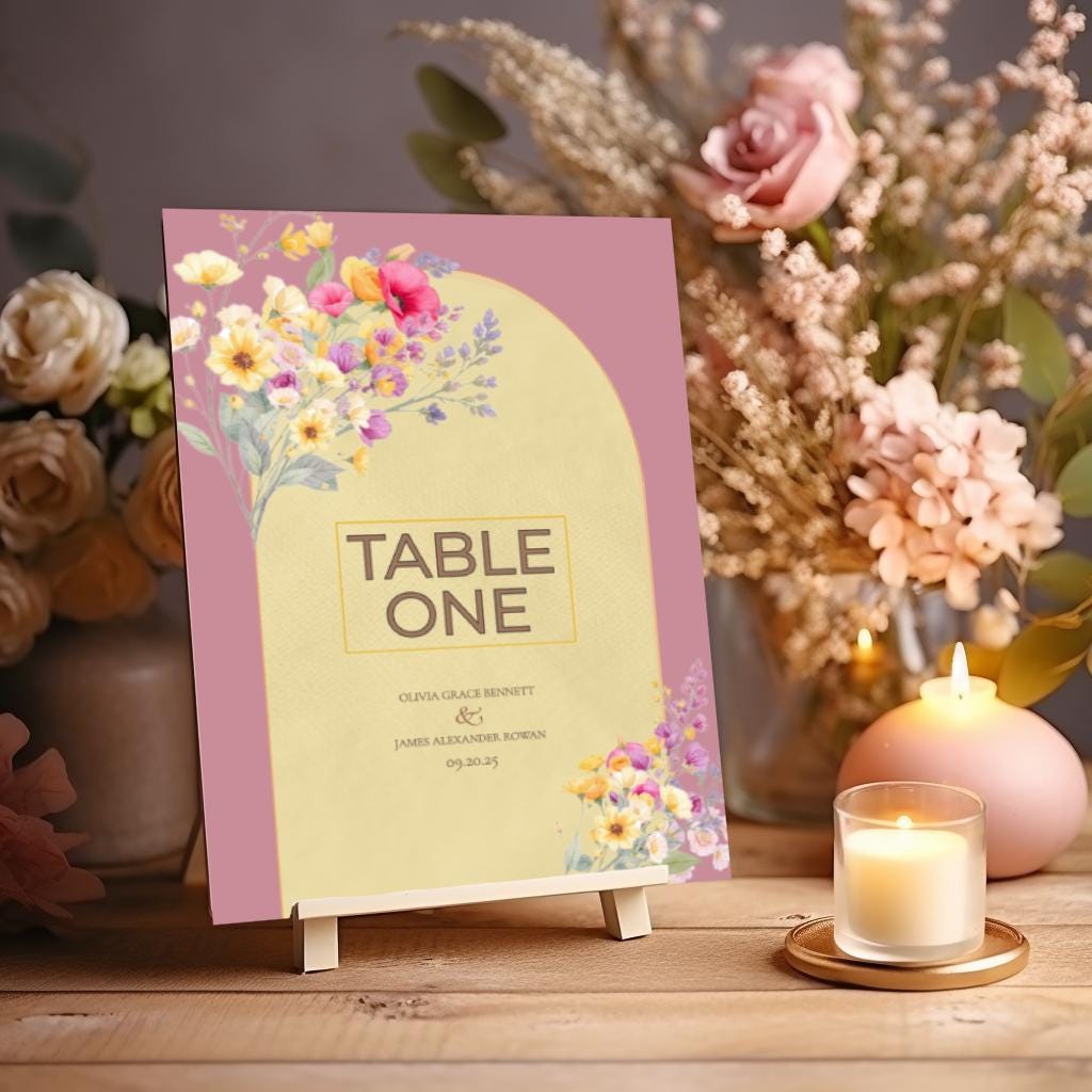 Wedding Table Number Display Template Design Download Digital File Format Canva Floral Design Wedding Decoration Table Setup Romantic Set