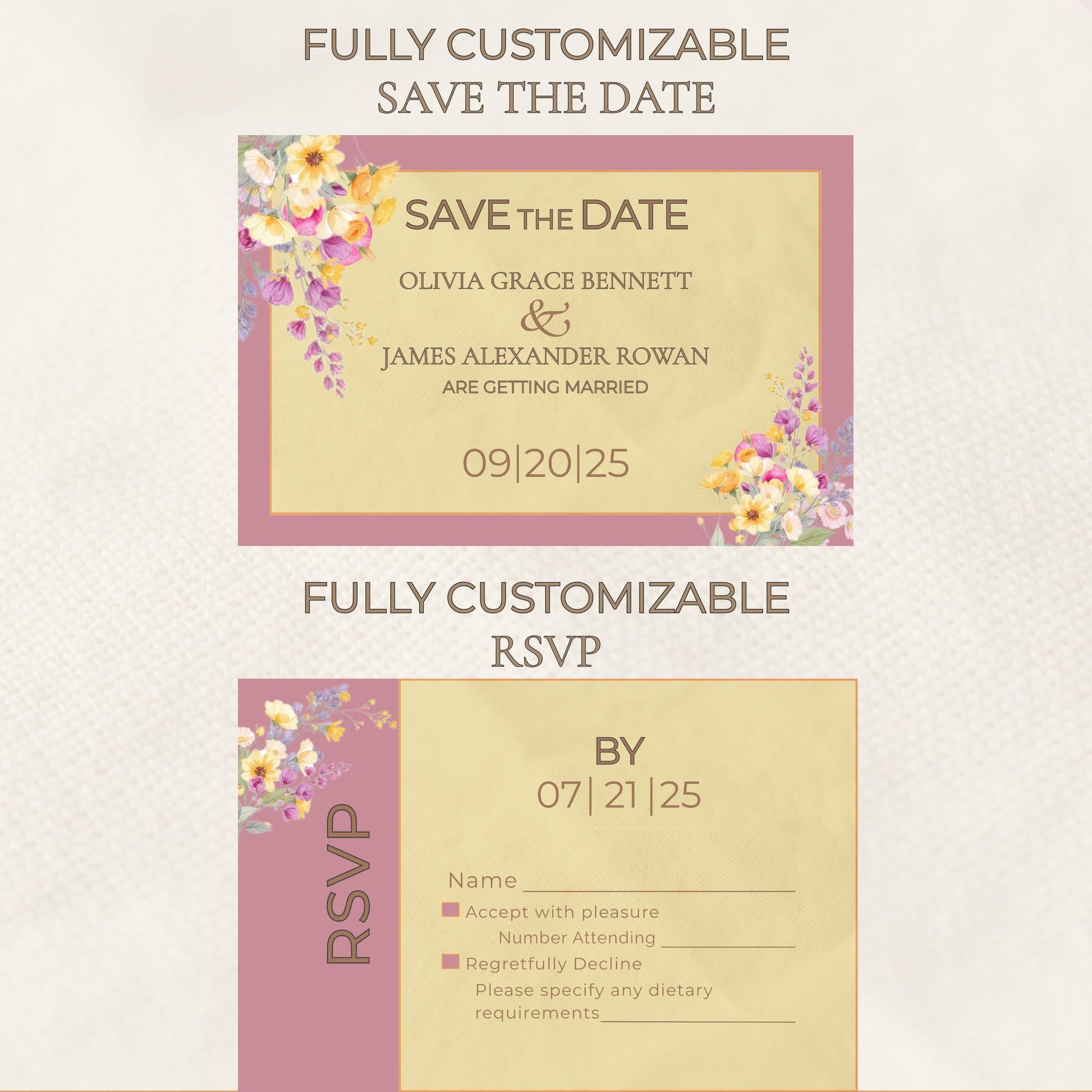 Wedding Invitation Set Customizable Wedding Bundle Editable Canva Templates Floral Suite Welcome Sign Save the Date Menu RSVP Table Number