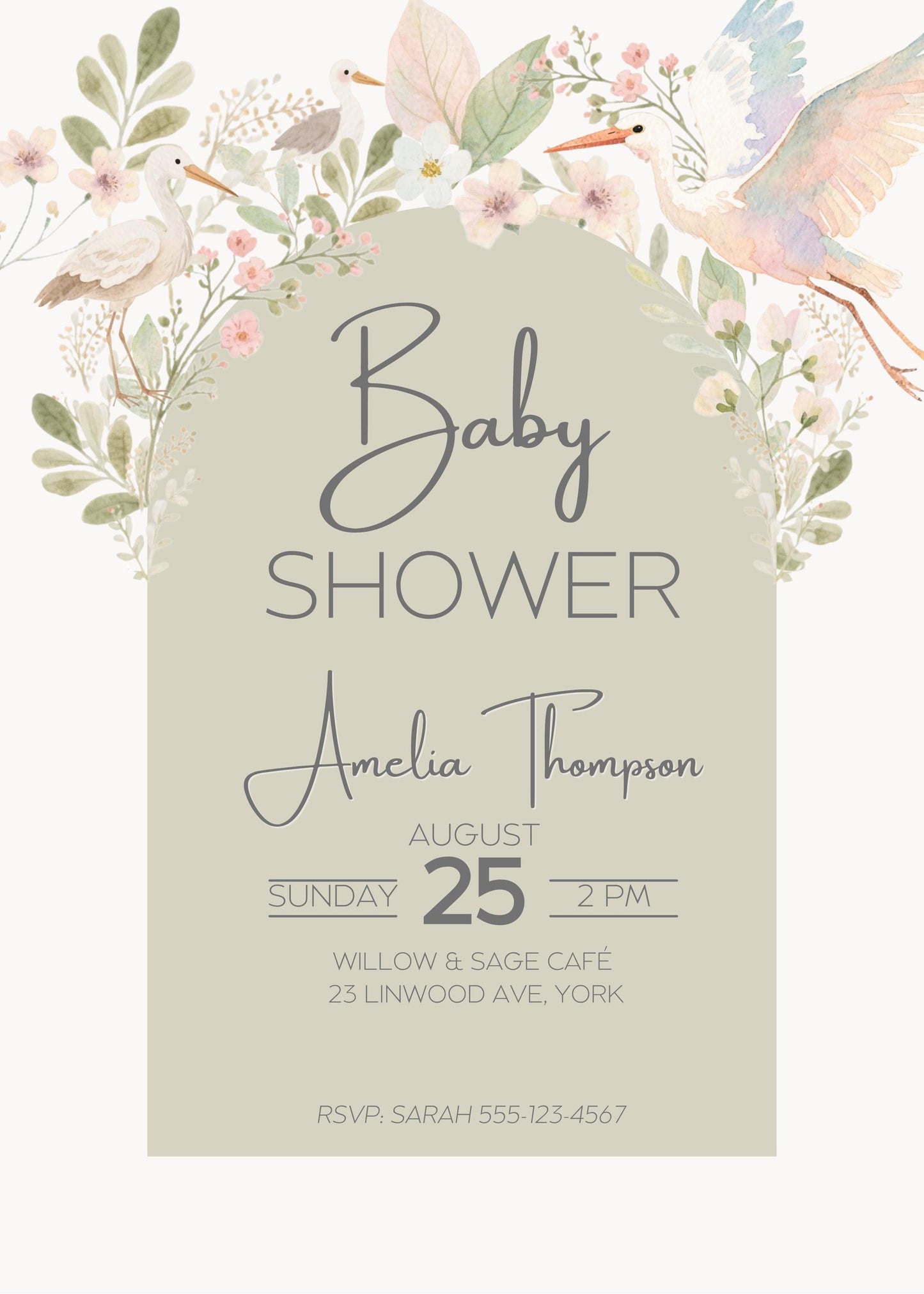 Baby Shower Invitation Design Template Canva Editing Digital Download Birth Announcement Gender Neutral Floral Design Arch Watercolor Art