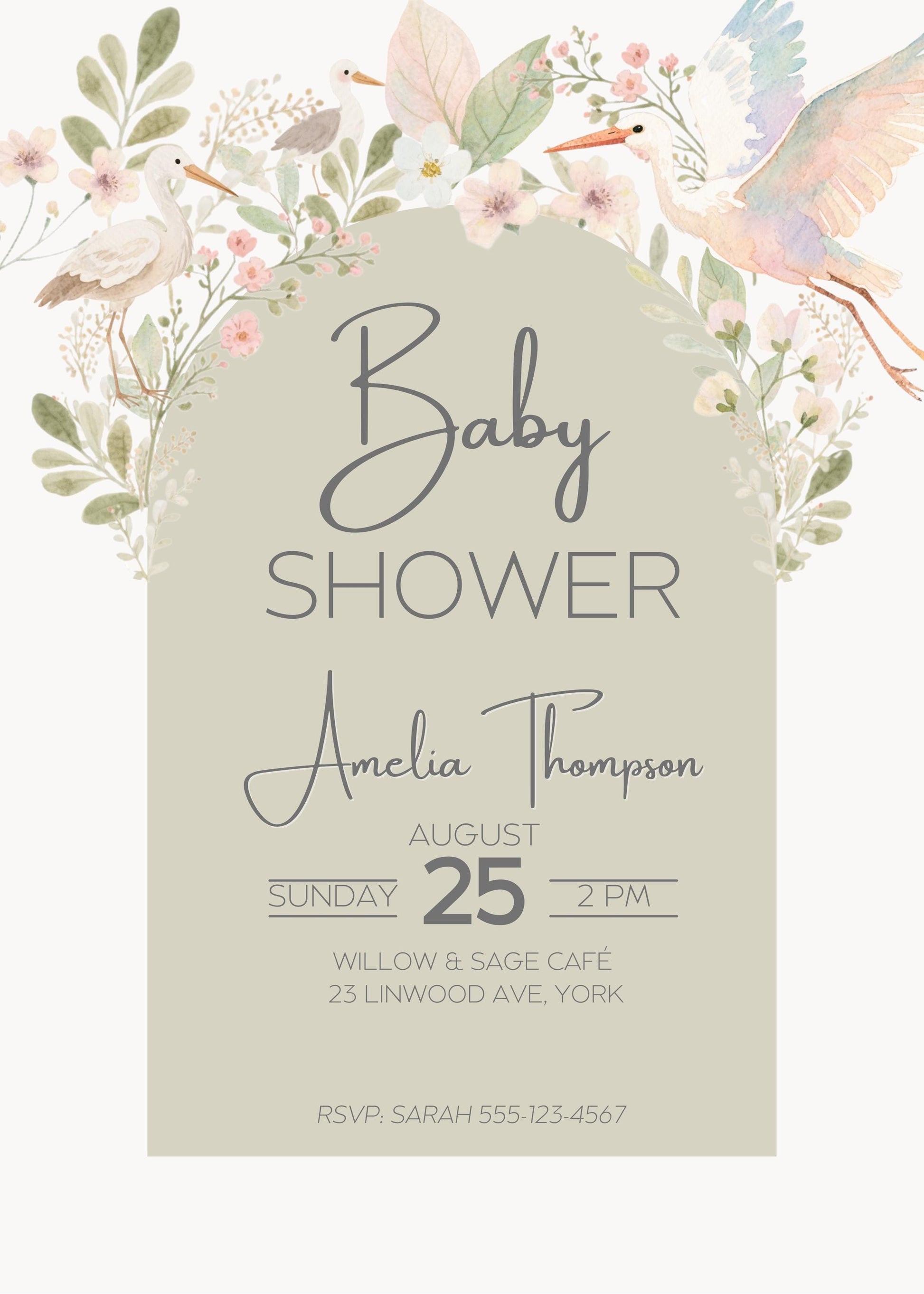 Baby Shower Invitation Design Template Canva Editing Digital Download Birth Announcement Gender Neutral Floral Design Arch Watercolor Art