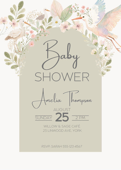 Baby Shower Invitation Design Template Canva Editing Digital Download Birth Announcement Gender Neutral Floral Design Arch Watercolor Art