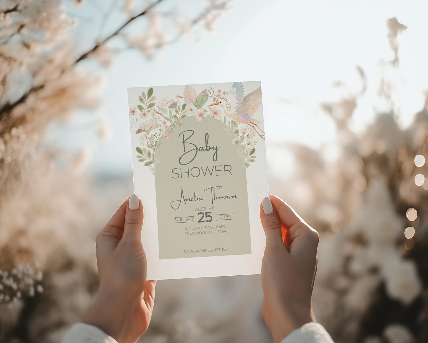 Baby Shower Invitation Design Template Canva Editing Digital Download Birth Announcement Gender Neutral Floral Design Arch Watercolor Art