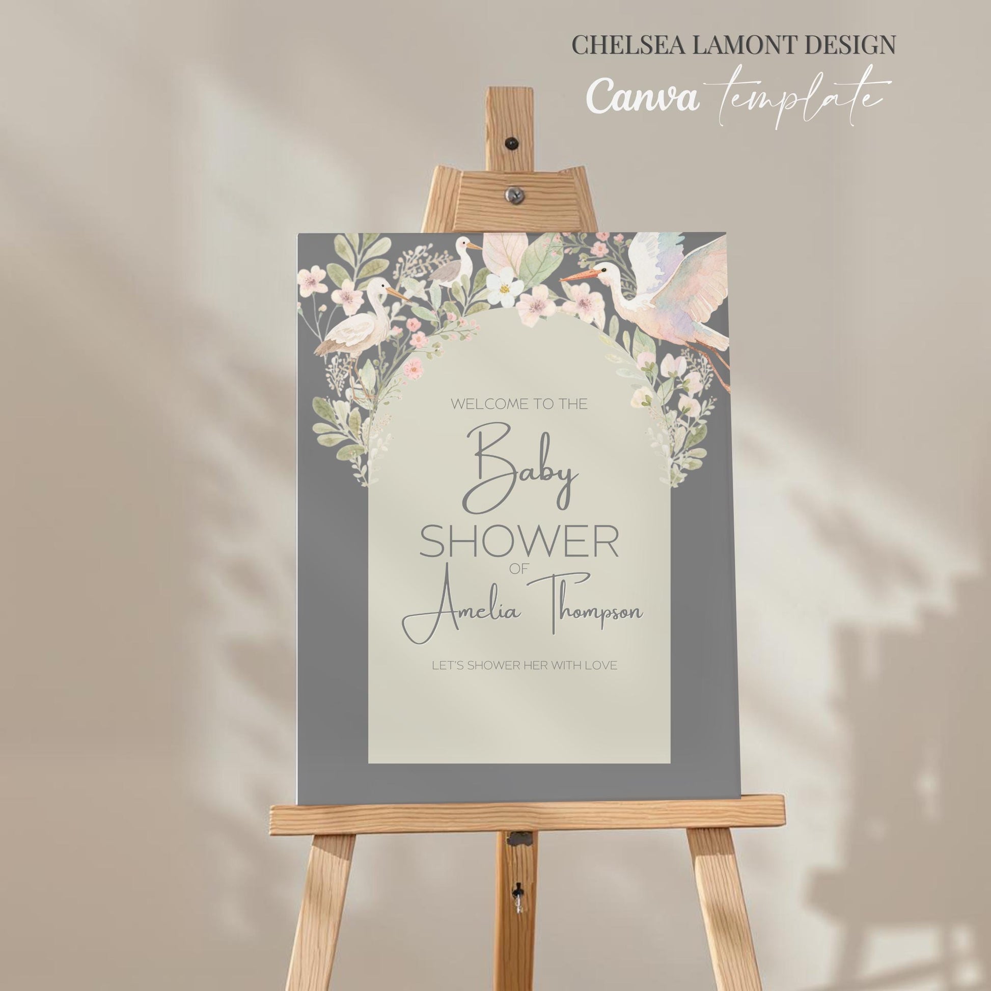 baby shower, shower template, welcome sign, floral decoration, garden theme, watercolor bird, botanical art, nursery decor, sage green decor, digital download, party decorations, event signage, editable template