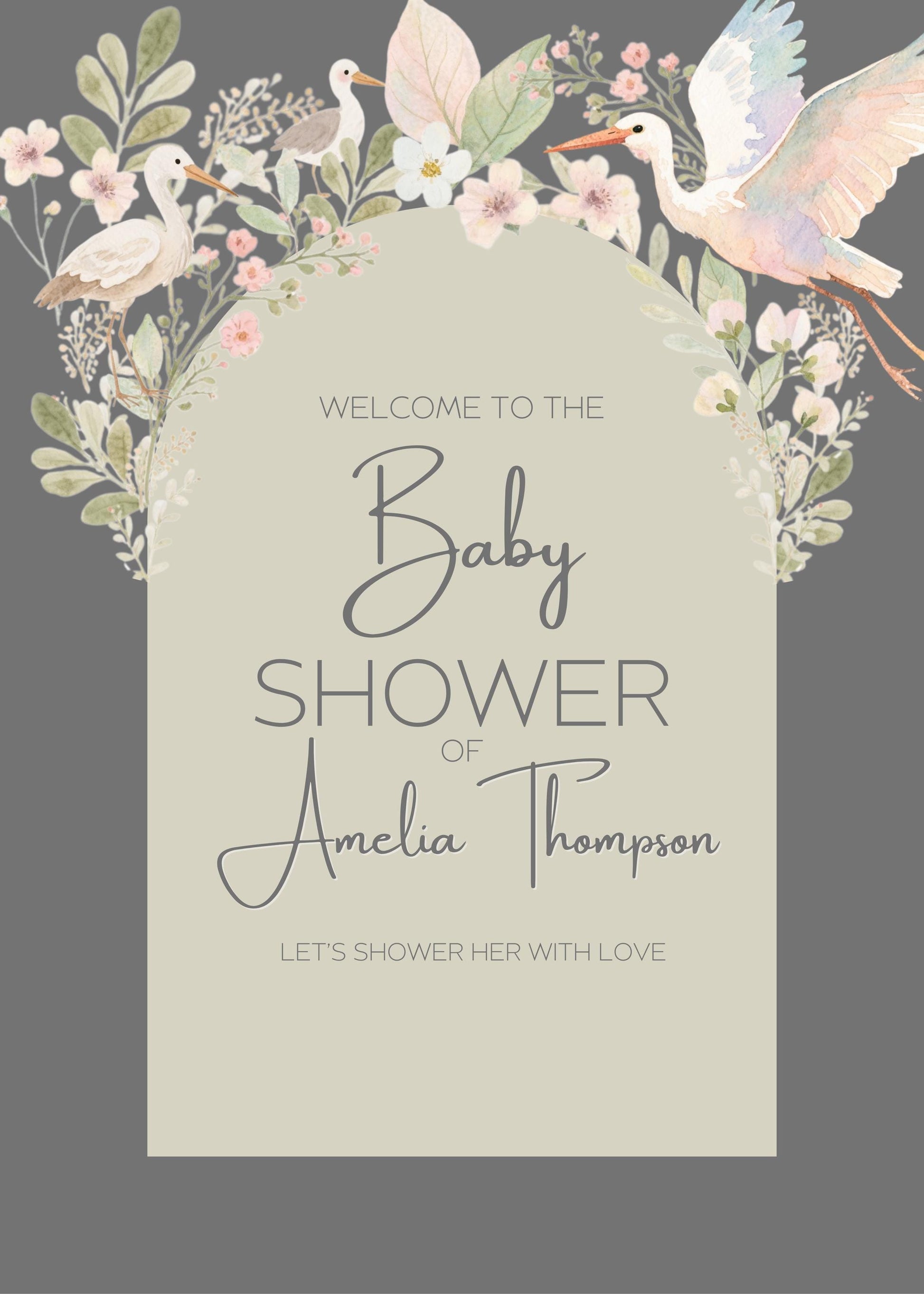 Baby Shower Welcome Sign Template Canva Design Sage Green Garden Decor Floral Accent Blush Pink Botanical Theme Party Decoration Entrance