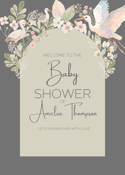 Baby Shower Welcome Sign Template Canva Design Sage Green Garden Decor Floral Accent Blush Pink Botanical Theme Party Decoration Entrance