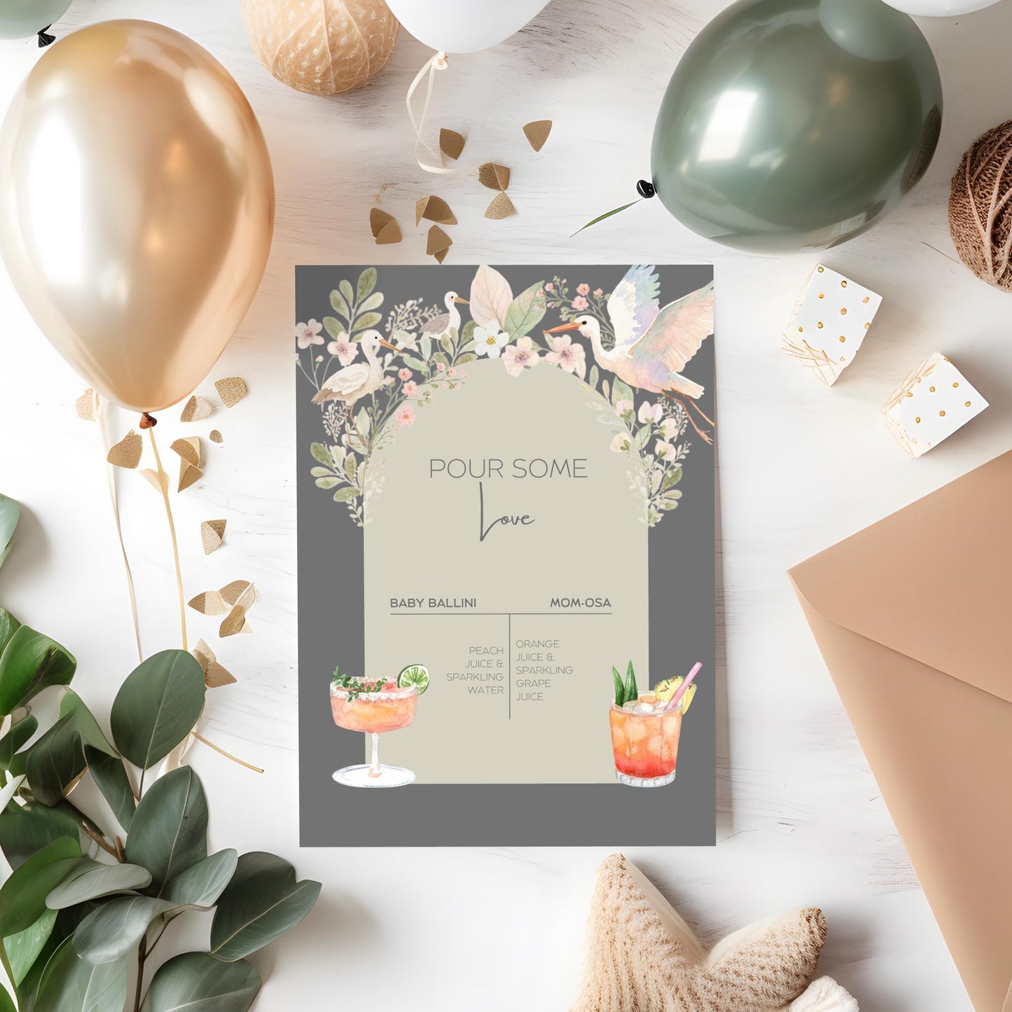 Baby Shower Menu Design Template Digital Download Drink Sign for Party Drink Station Bar Decor Floral Design Canva Template Editable File