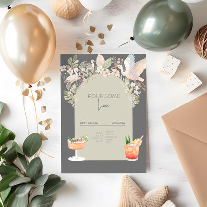 Baby Shower Menu Design Template Digital Download Drink Sign for Party Drink Station Bar Decor Floral Design Canva Template Editable File