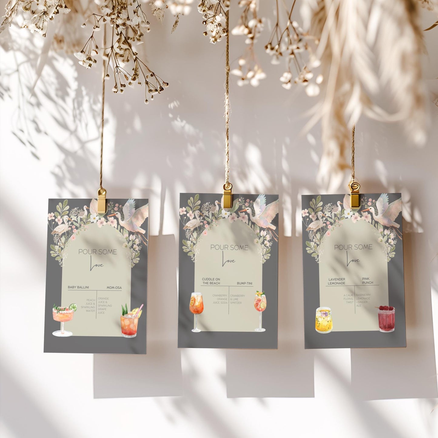 Baby Shower Menu Design Template Digital Download Drink Sign for Party Drink Station Bar Decor Floral Design Canva Template Editable File