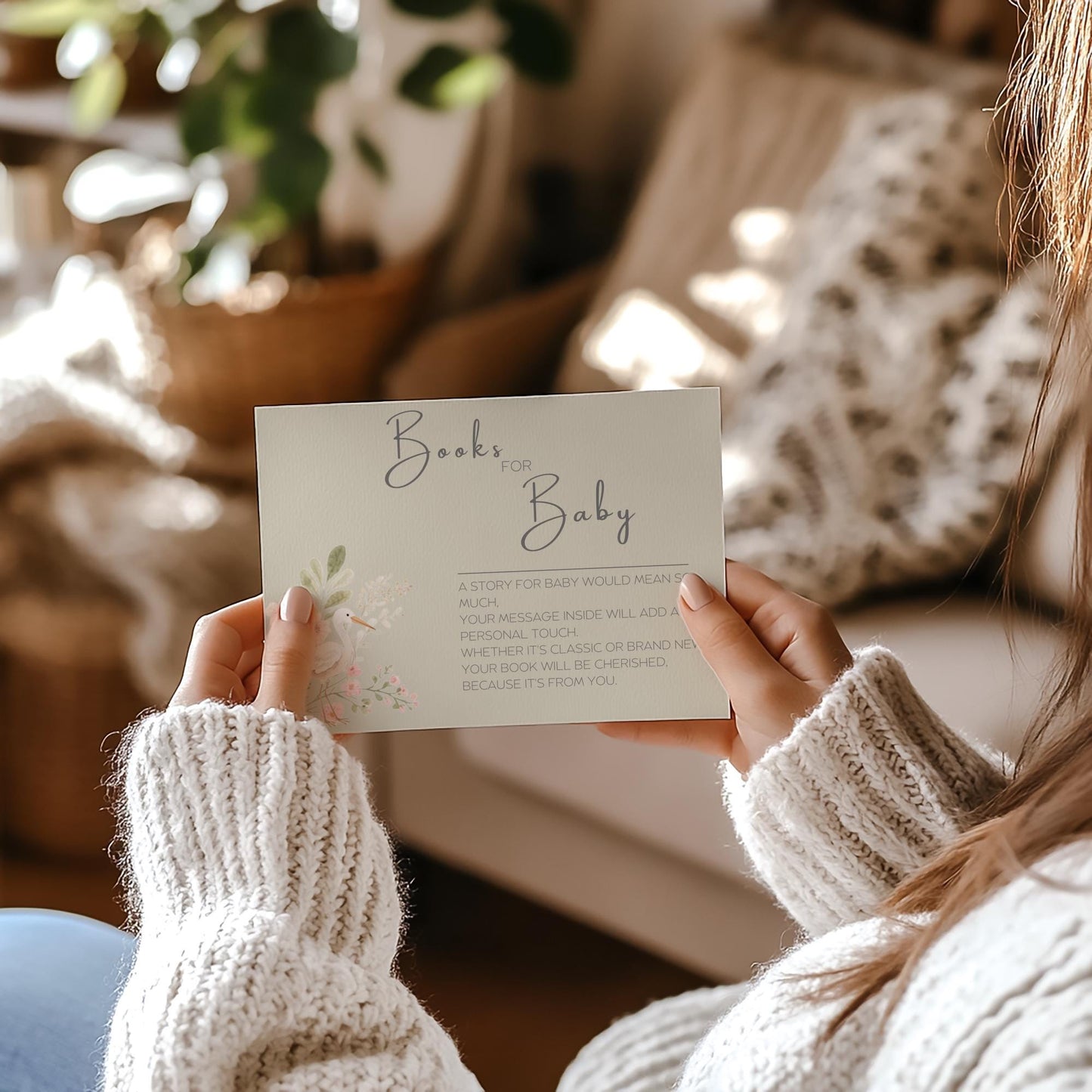 Digital Book Card Shower Invitation Floral Design Baby Registry Wish Card Template Download Nursery Decor Literary Gift Shower Favor Baby