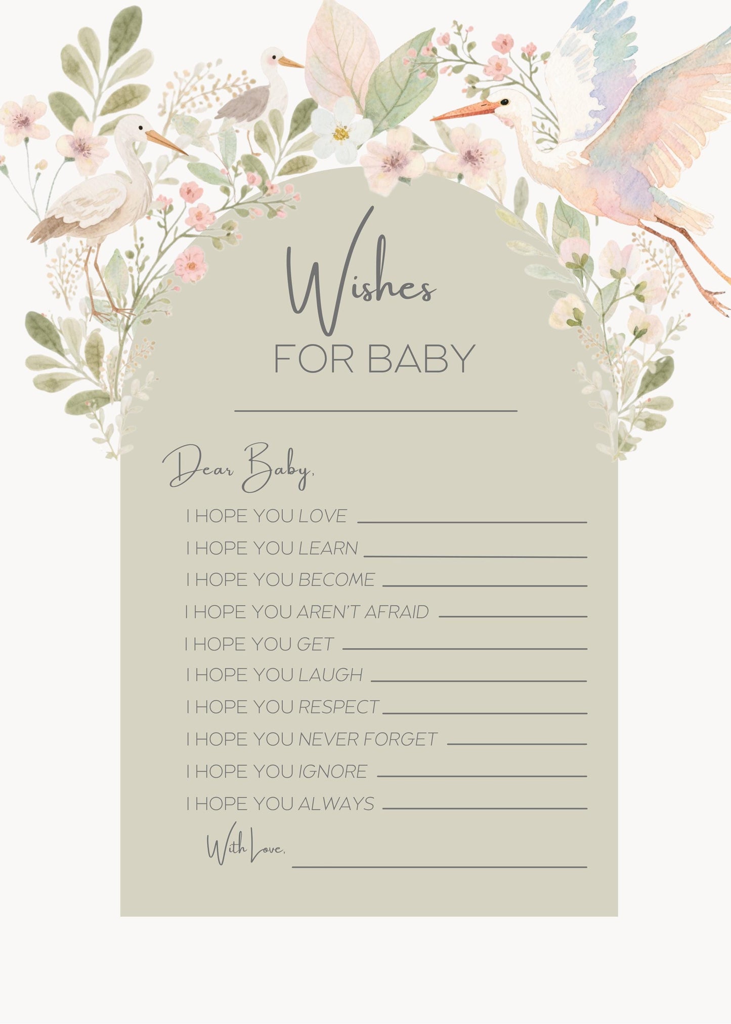 Baby Shower Activity Prayer Card Message Template Canva Design Floral Wishes Nursery Art Botanical Print Christening Favor Memory Book Baby