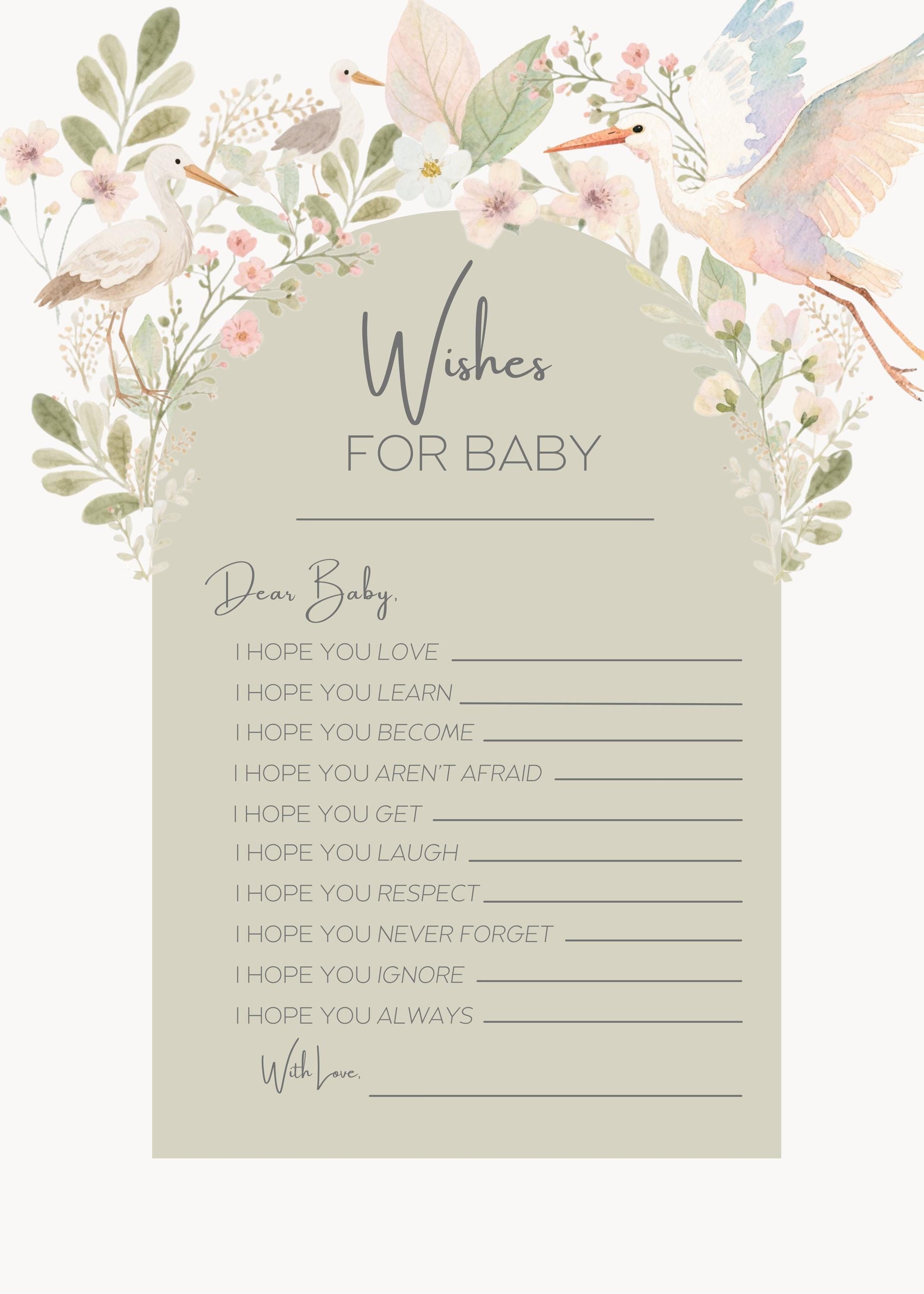 Baby Shower Activity Prayer Card Message Template Canva Design Floral Wishes Nursery Art Botanical Print Christening Favor Memory Book Baby