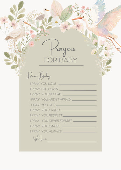 Baby Shower Activity Prayer Card Message Template Canva Design Floral Wishes Nursery Art Botanical Print Christening Favor Memory Book Baby
