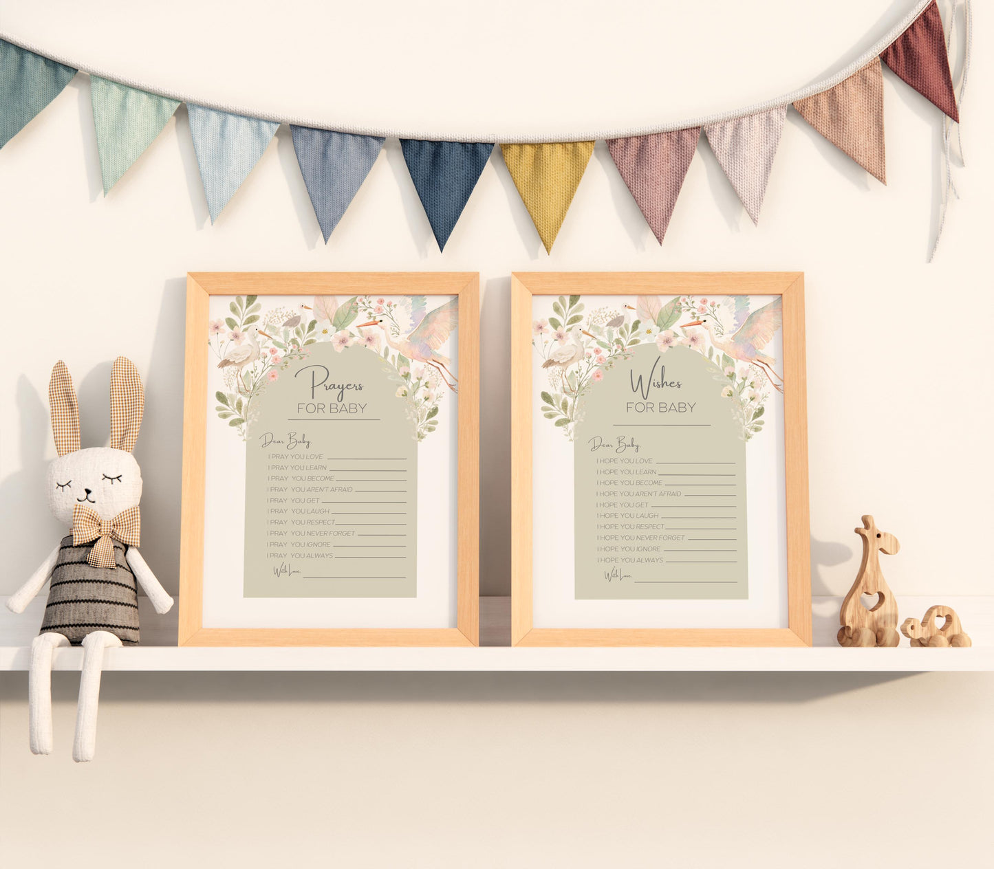 Baby Shower Activity Prayer Card Message Template Canva Design Floral Wishes Nursery Art Botanical Print Christening Favor Memory Book Baby