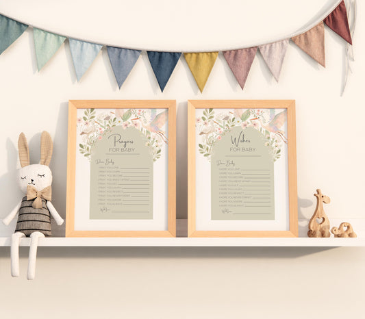 Baby Shower Activity Prayer Card Message Template Canva Design Floral Wishes Nursery Art Botanical Print Christening Favor Memory Book Baby
