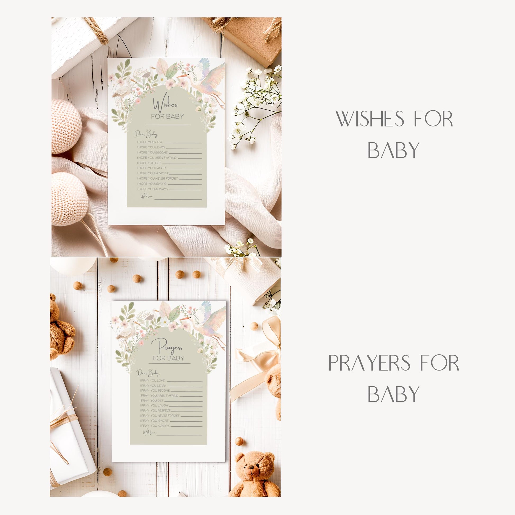 Baby Shower Invitation Suite Botanical Nursery Collection, Floral Design Digital Template Editable File Party Package Mother Gift Sage Green