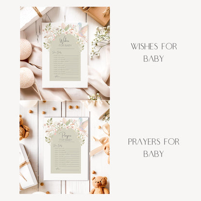 Baby Shower Invitation Suite Botanical Nursery Collection, Floral Design Digital Template Editable File Party Package Mother Gift Sage Green