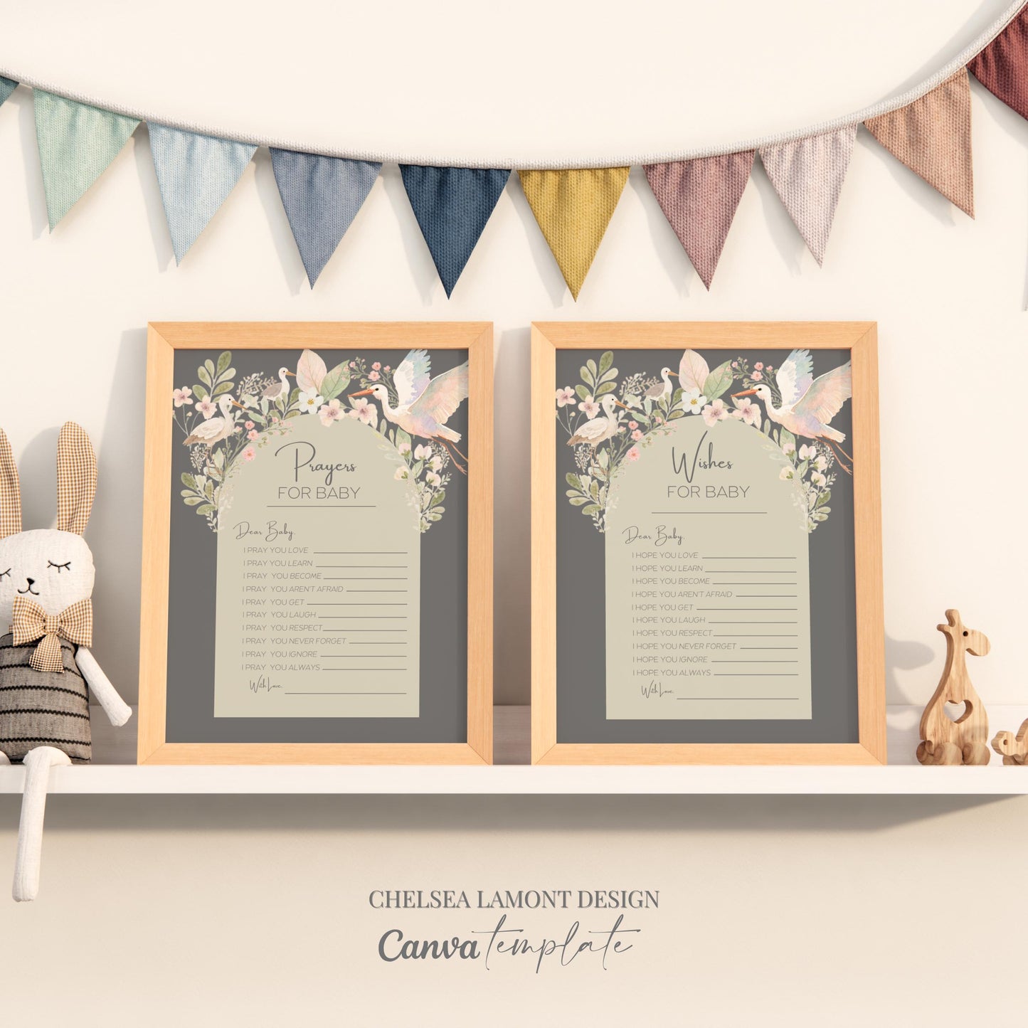 Baby Shower Activity Prayer Card Message Template Canva Design Floral Bird Nursery Art Botanical Print Christening Favor Memory Book Baby