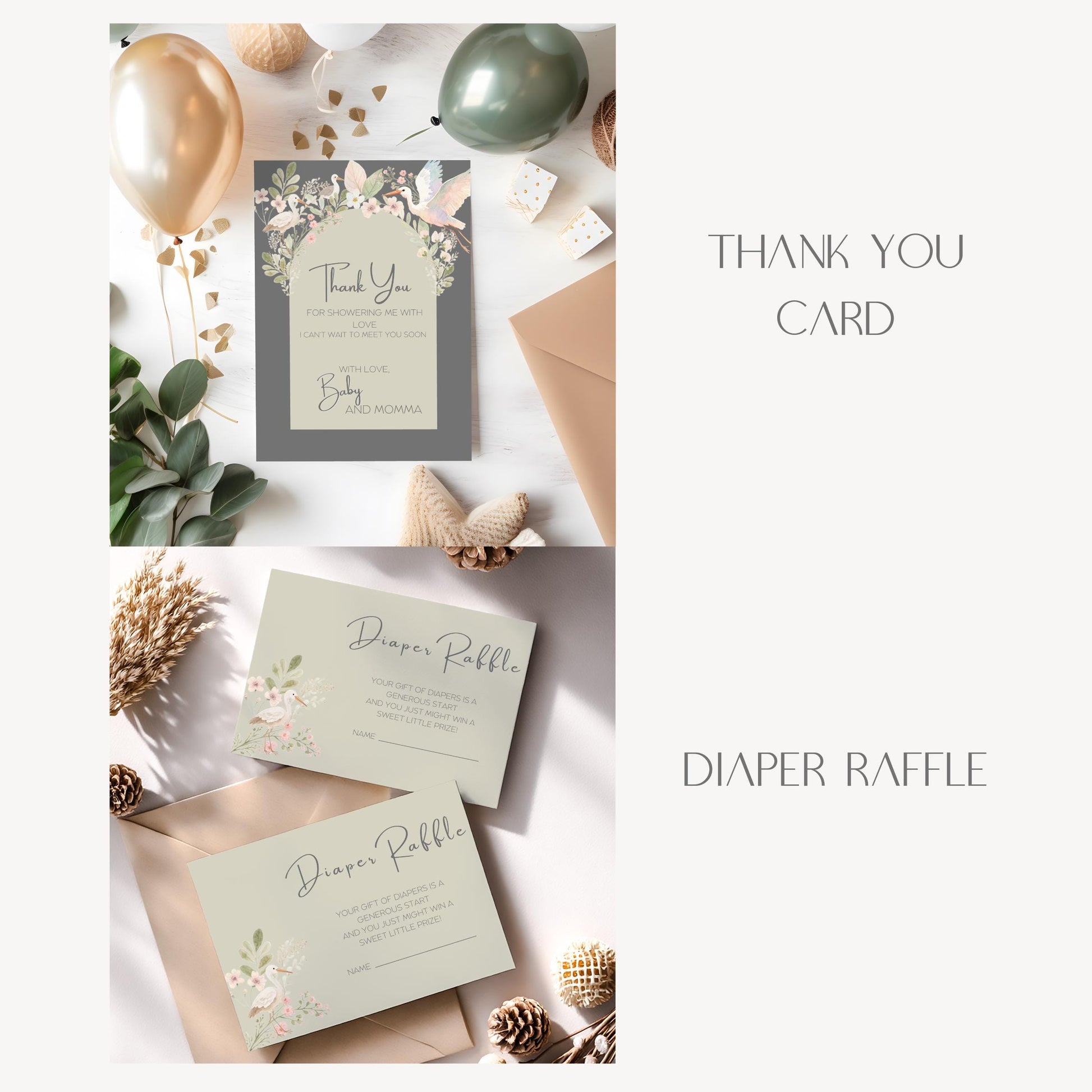 Digital Shower Template Baby Invitation Design Package Party Decoration Floral Accent Sage Green Nursery Theme Baby Shower Gift Set Canva