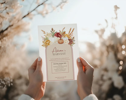 Autumn Party Announcement Template Digital Invitation Design For Celebration Harvest Theme Rustic Decor Element Botanical Illustrations