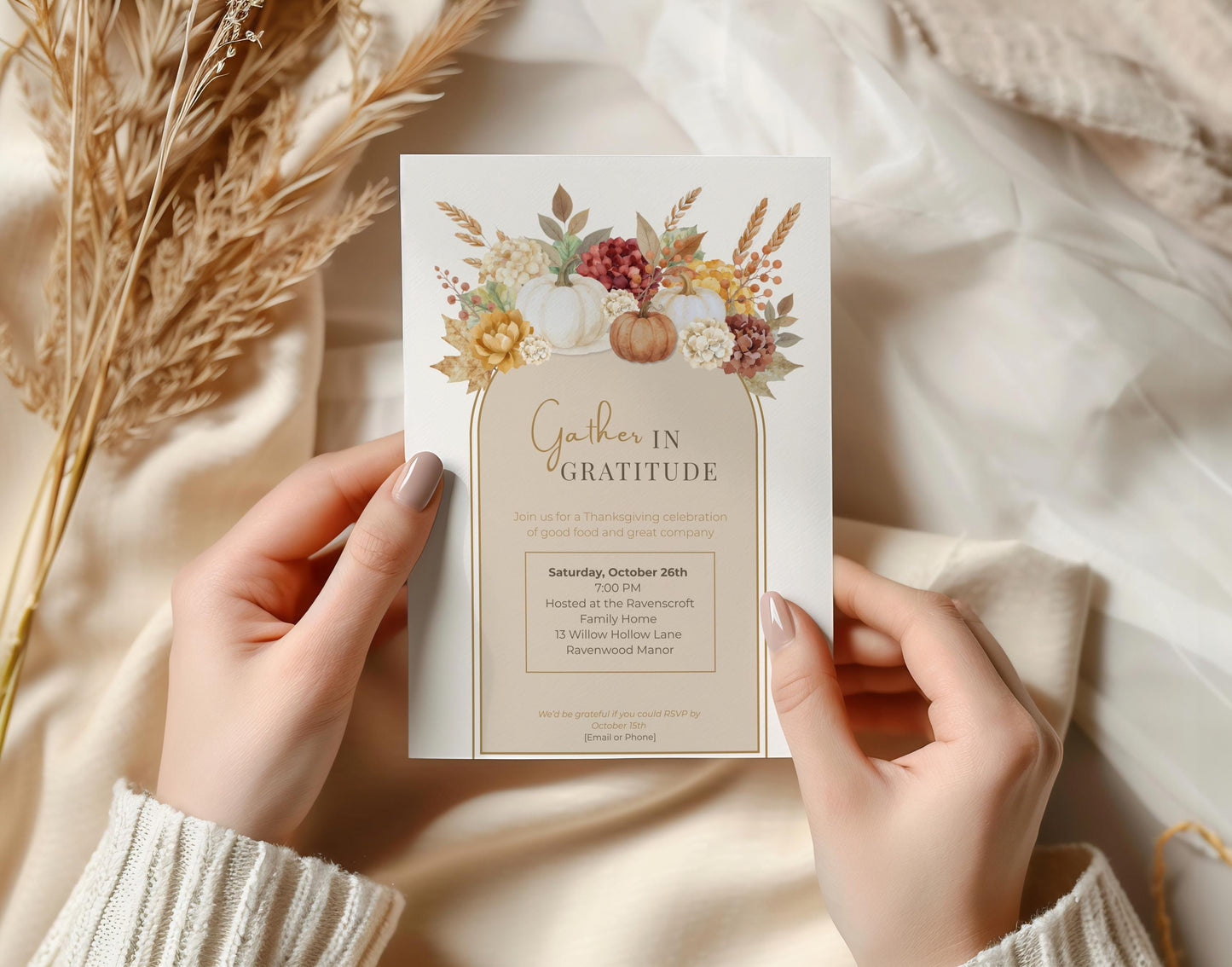 Thanksgiving Invitation Template Digital Download Canva Editable Fall Design Watercolor Pumpkin Harvest Party Invitation Printable Autumn