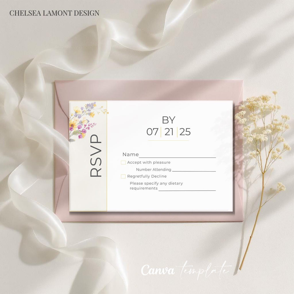 Wedding RSVP Template Digital Download Wedding Invitation Design Template Floral Design Wedding Stationery Pink Flower Card Responses