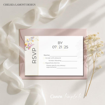 Wedding RSVP Template Digital Download Wedding Invitation Design Template Floral Design Wedding Stationery Pink Flower Card Responses