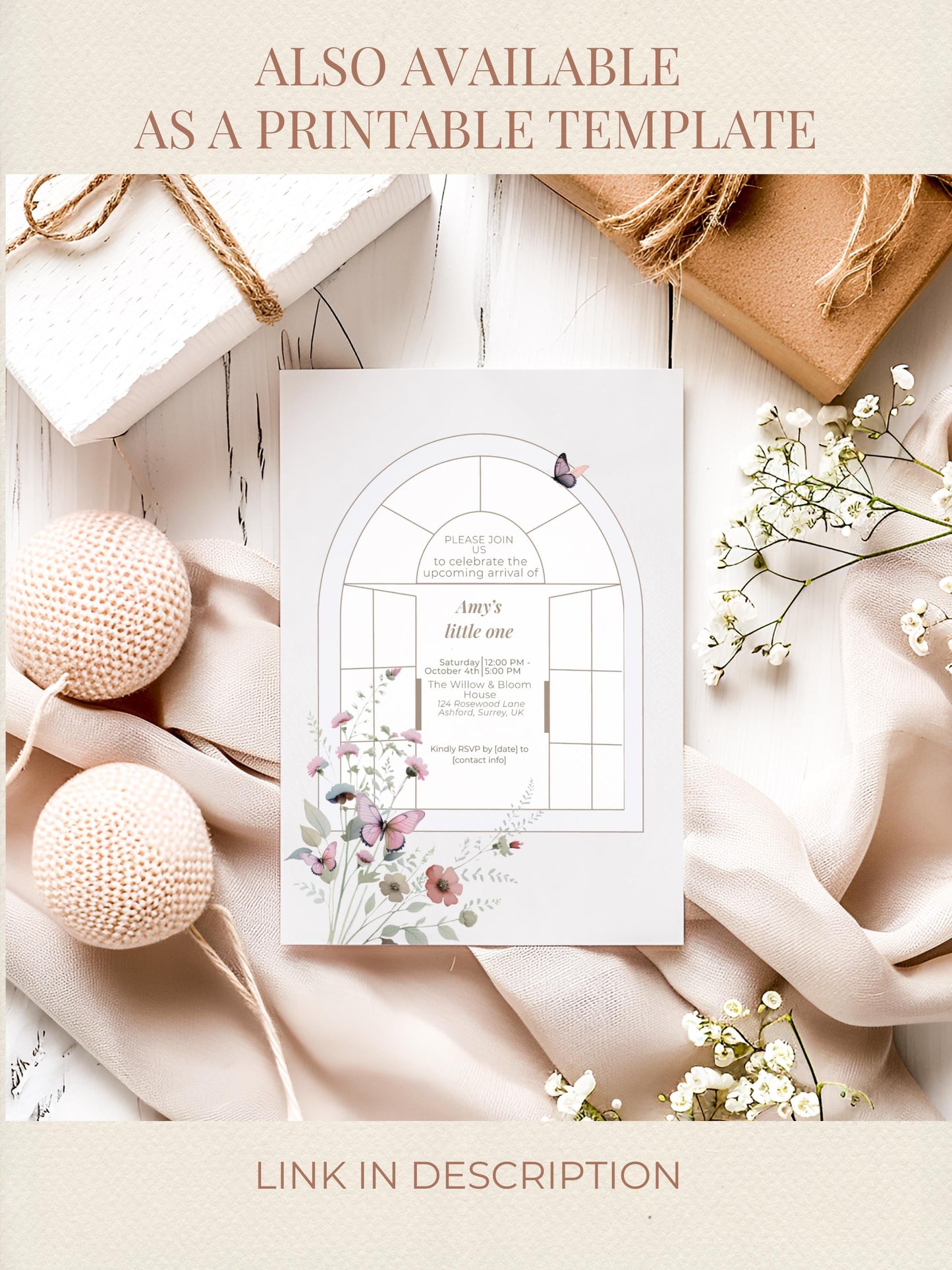 Animated Baby Shower Invitation, Butterfly Digital Evite Template, Editable Canva Video Invite, Floral Virtual Baby Shower Announcement