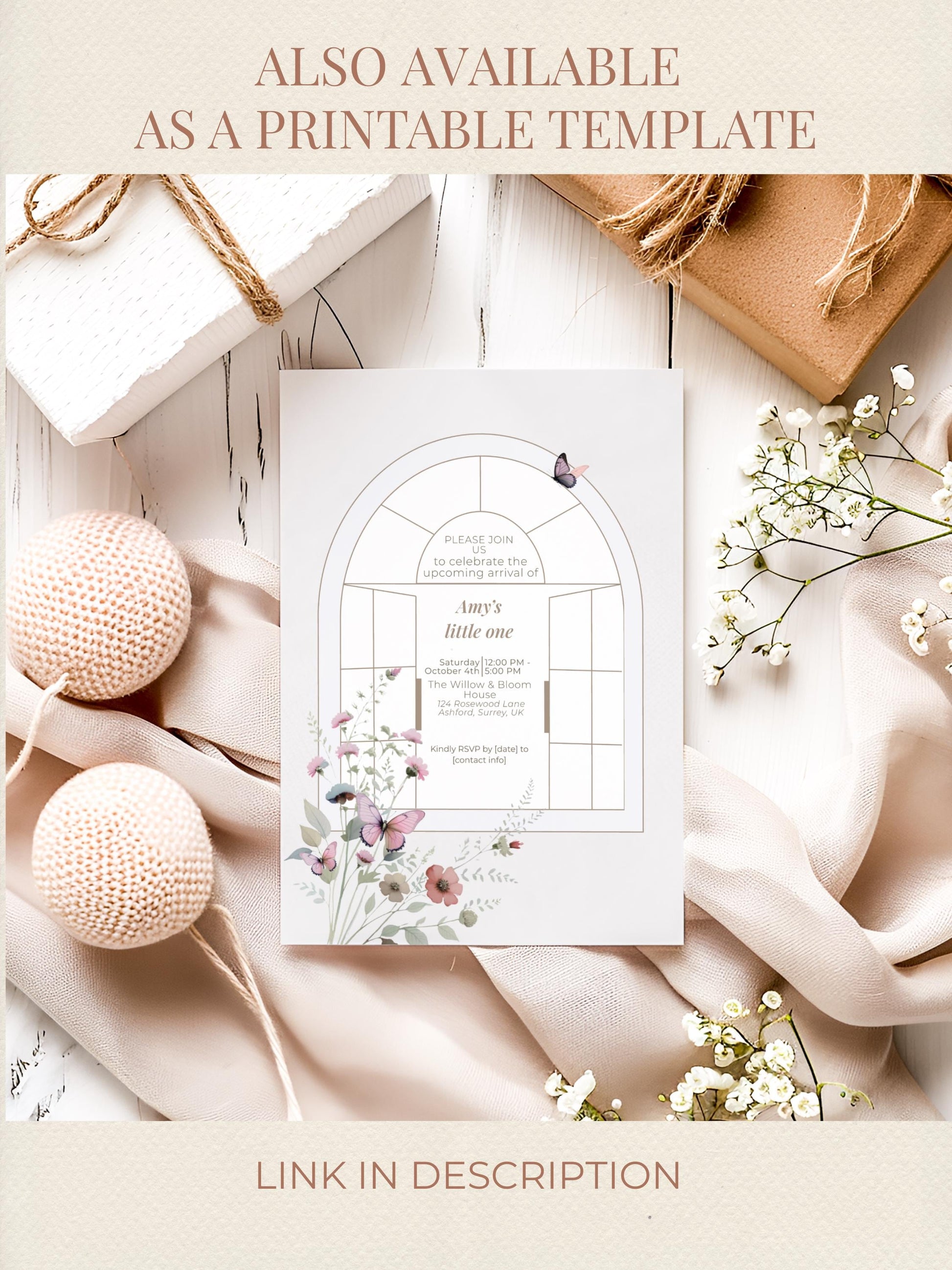 Animated Baby Shower Invitation, Butterfly Digital Evite Template, Editable Canva Video Invite, Floral Virtual Baby Shower Announcement