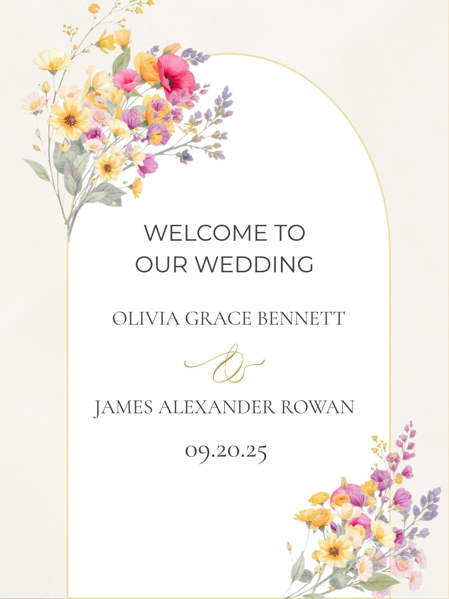 Wedding Welcome Sign Template Design Floral Artwork Digital Download Wedding Template Canva Editing Ceremony Display Entrance Decoration