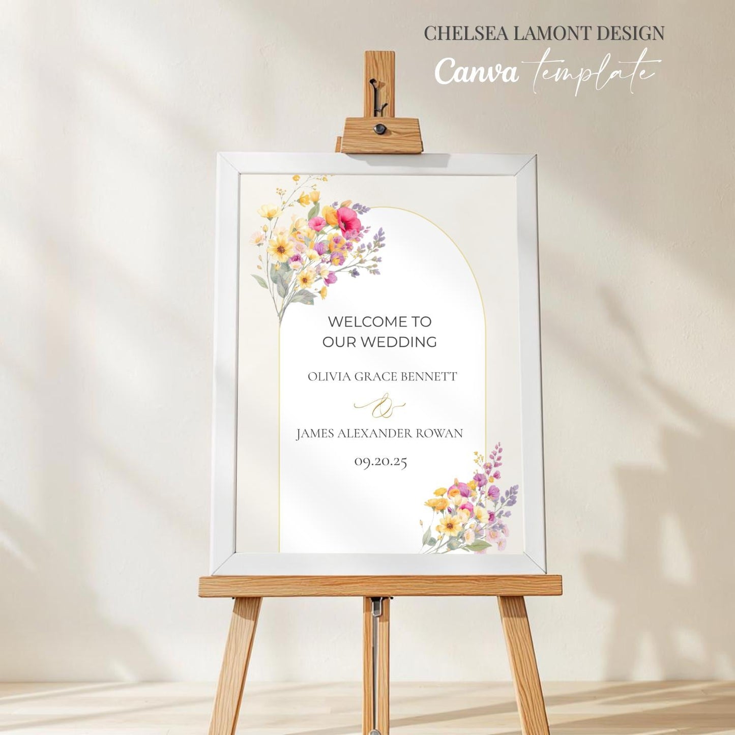 Wedding Welcome Sign Template Digital Download Floral Watercolor Design Elegant Entrance Display Custom Wedding Template Canva Editing Format Romantic Botanical Artwork Customizable Text Layout Perfect Ceremony Reception Entrance Beautiful