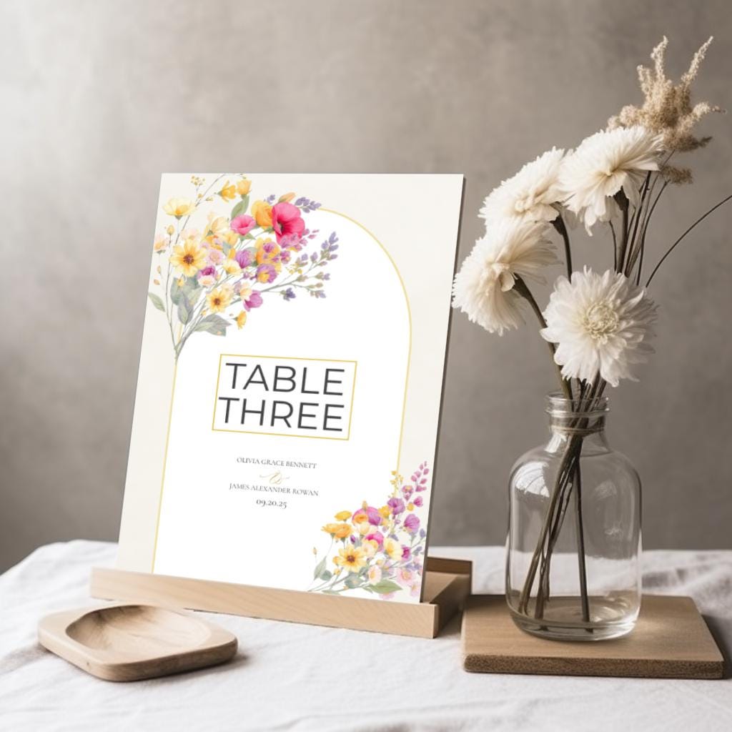 Wedding Table Number Display Template Design Download Digital File Format Canva Floral Design Wedding Decoration Table Setup Romantic Set