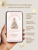Animated Holiday Evite, Enchanted Digital Christmas Party Invitation Video, Canva Template, Elegant Holiday Invite with Envelope Animation