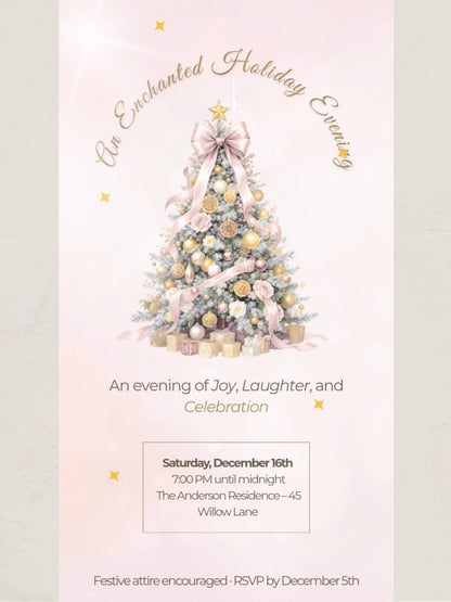 Animated Holiday Evite, Enchanted Digital Christmas Party Invitation Video, Canva Template, Elegant Holiday Invite with Envelope Animation