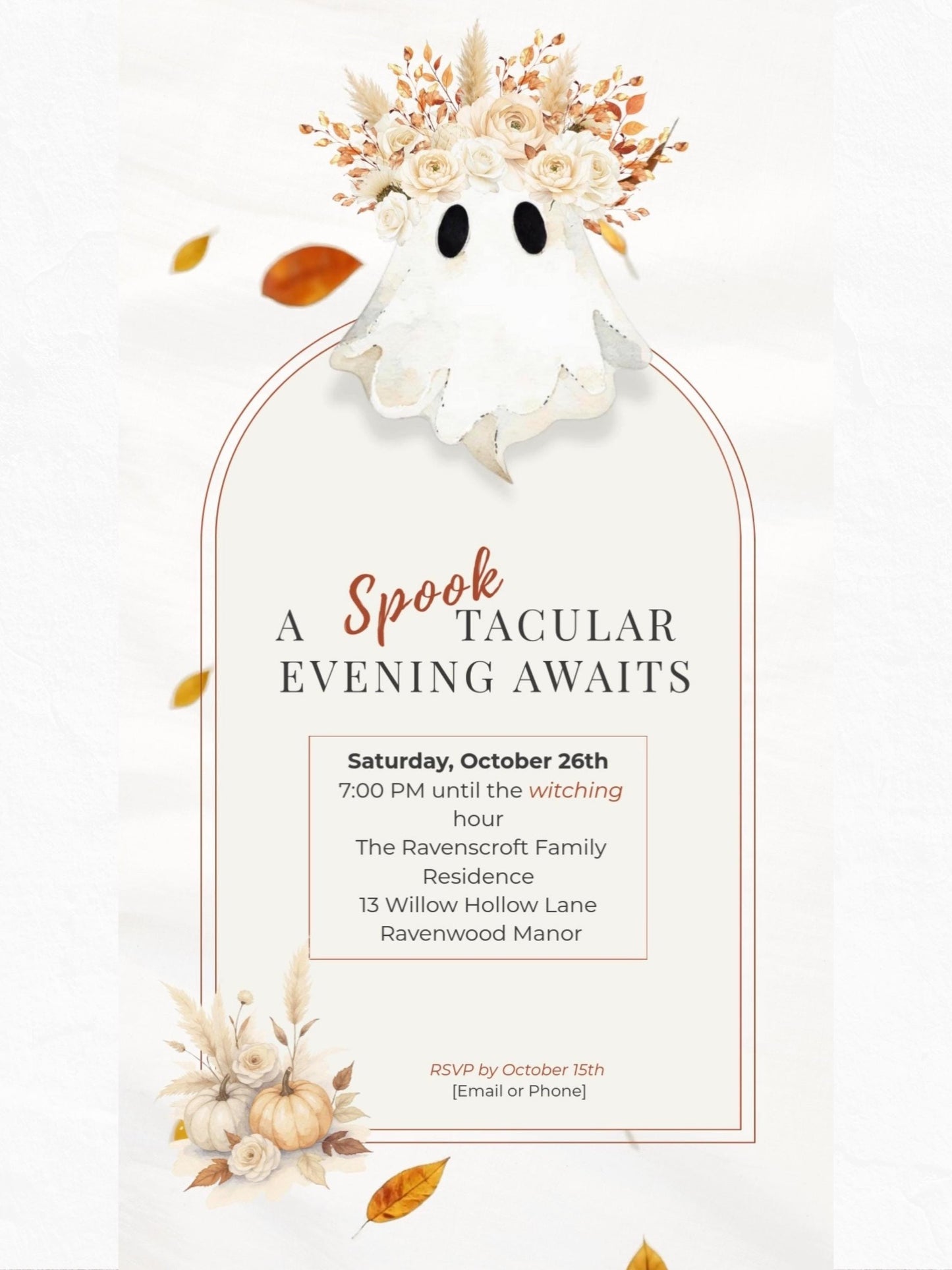 Halloween Digital Evite, Animated Halloween Party Invitation, Editable Canva Template, Black and Gold Ghost Invitation, Elegant Fall Invite