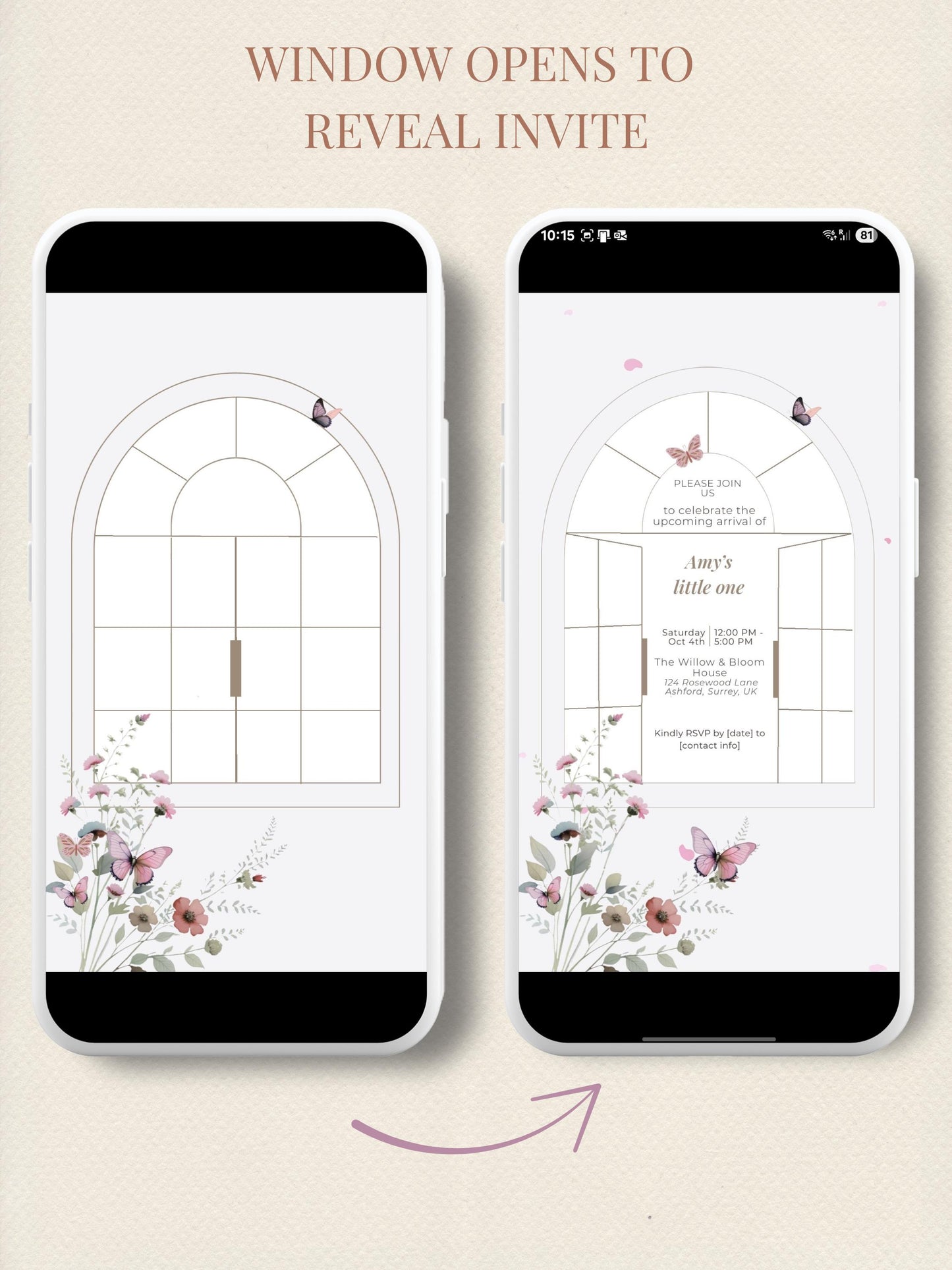 Animated Baby Shower Invitation, Butterfly Digital Evite Template, Editable Canva Video Invite, Floral Virtual Baby Shower Announcement