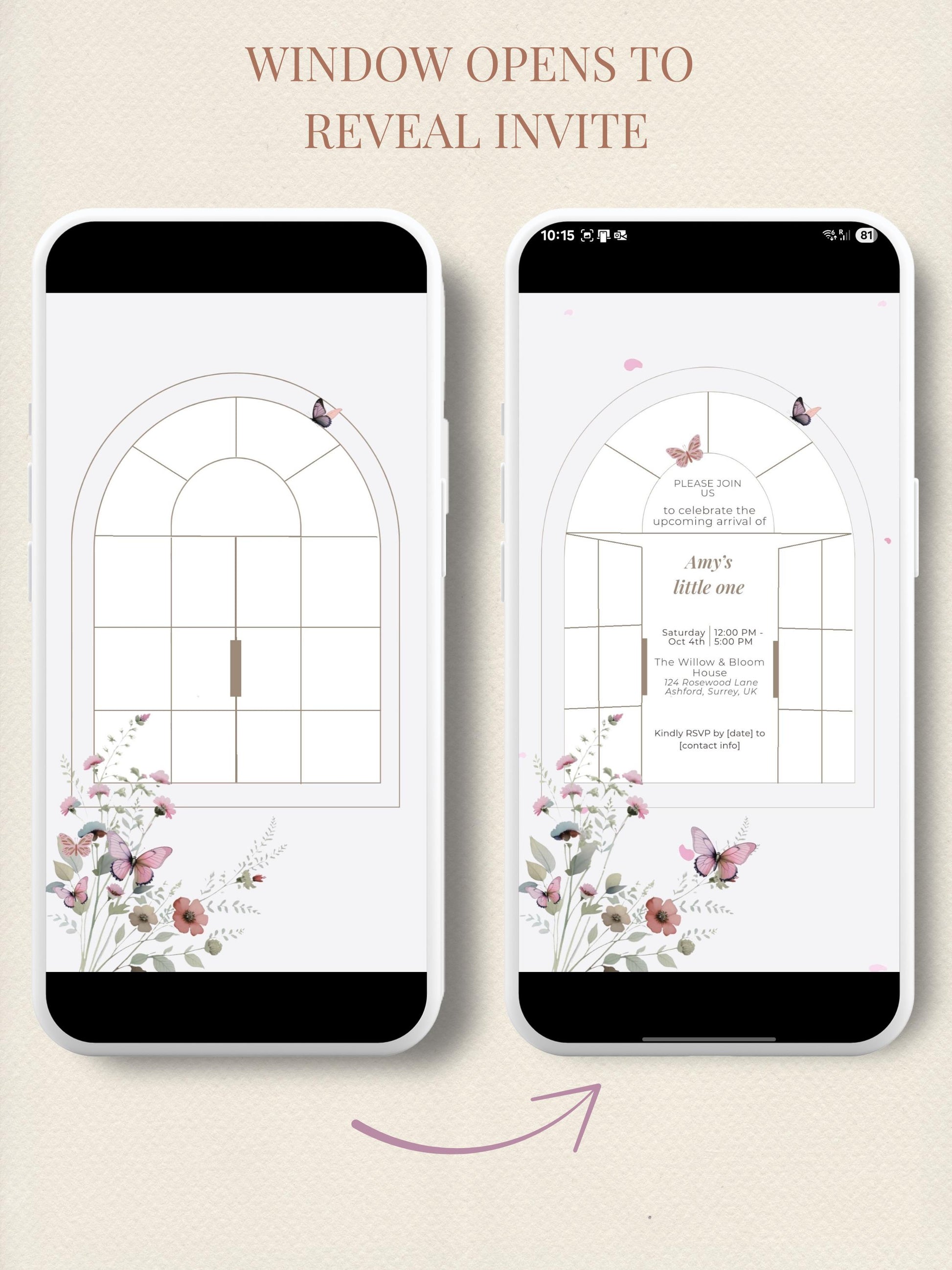 Animated Baby Shower Invitation, Butterfly Digital Evite Template, Editable Canva Video Invite, Floral Virtual Baby Shower Announcement