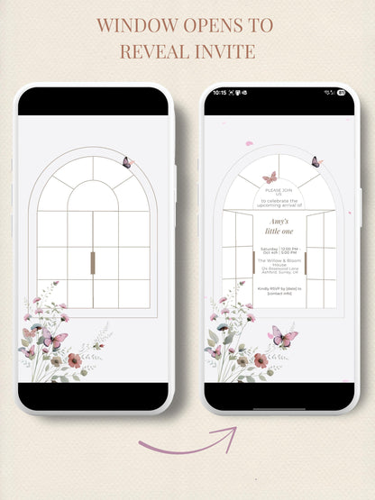 Animated Baby Shower Invitation, Butterfly Digital Evite Template, Editable Canva Video Invite, Floral Virtual Baby Shower Announcement