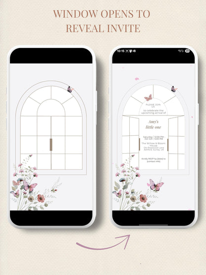 Animated Baby Shower Invitation, Butterfly Digital Evite Template, Editable Canva Video Invite, Floral Virtual Baby Shower Announcement