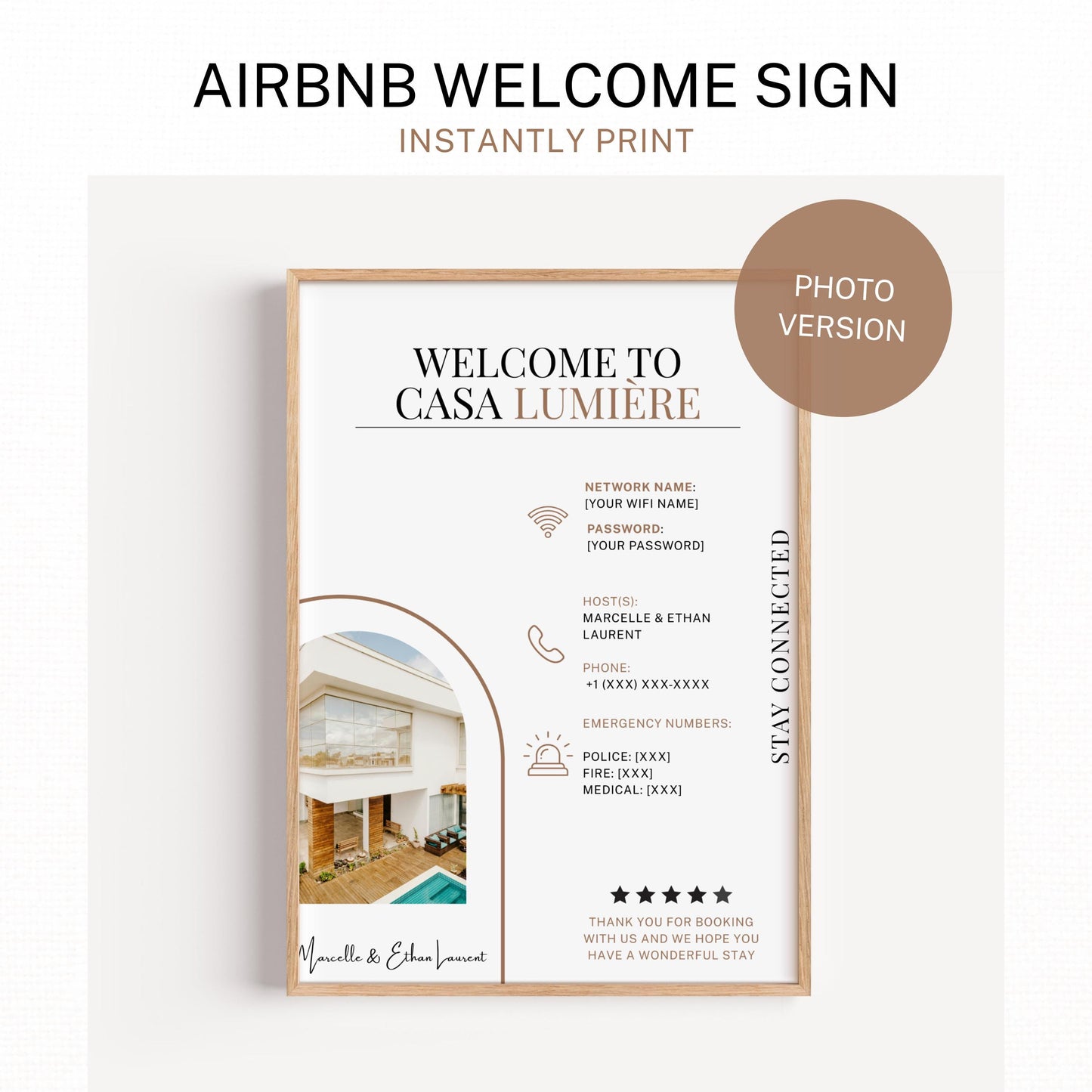 Vacation Rental Template Host Guide Digital Download Property Information Display Sign Welcome Guest Wifi Access Code Display Rental Details