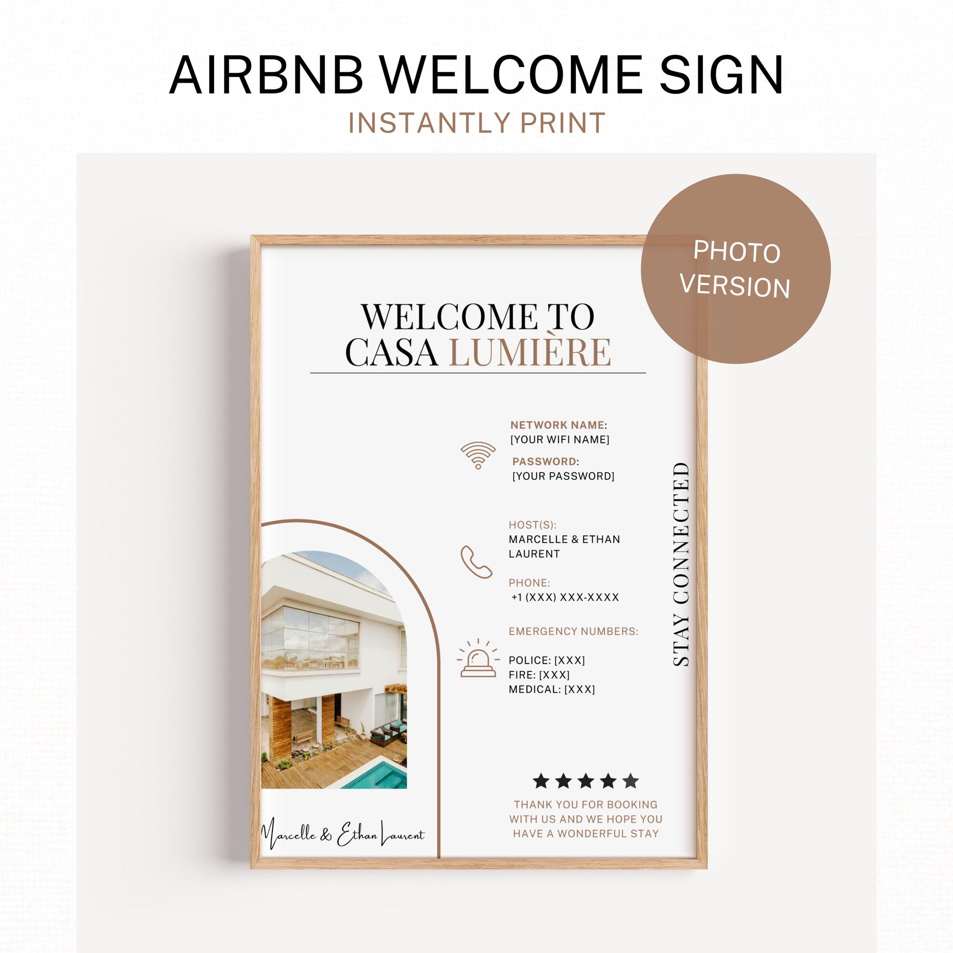 Vacation Rental Template Host Guide Digital Download Property Information Display Sign Welcome Guest Wifi Access Code Display Rental Details