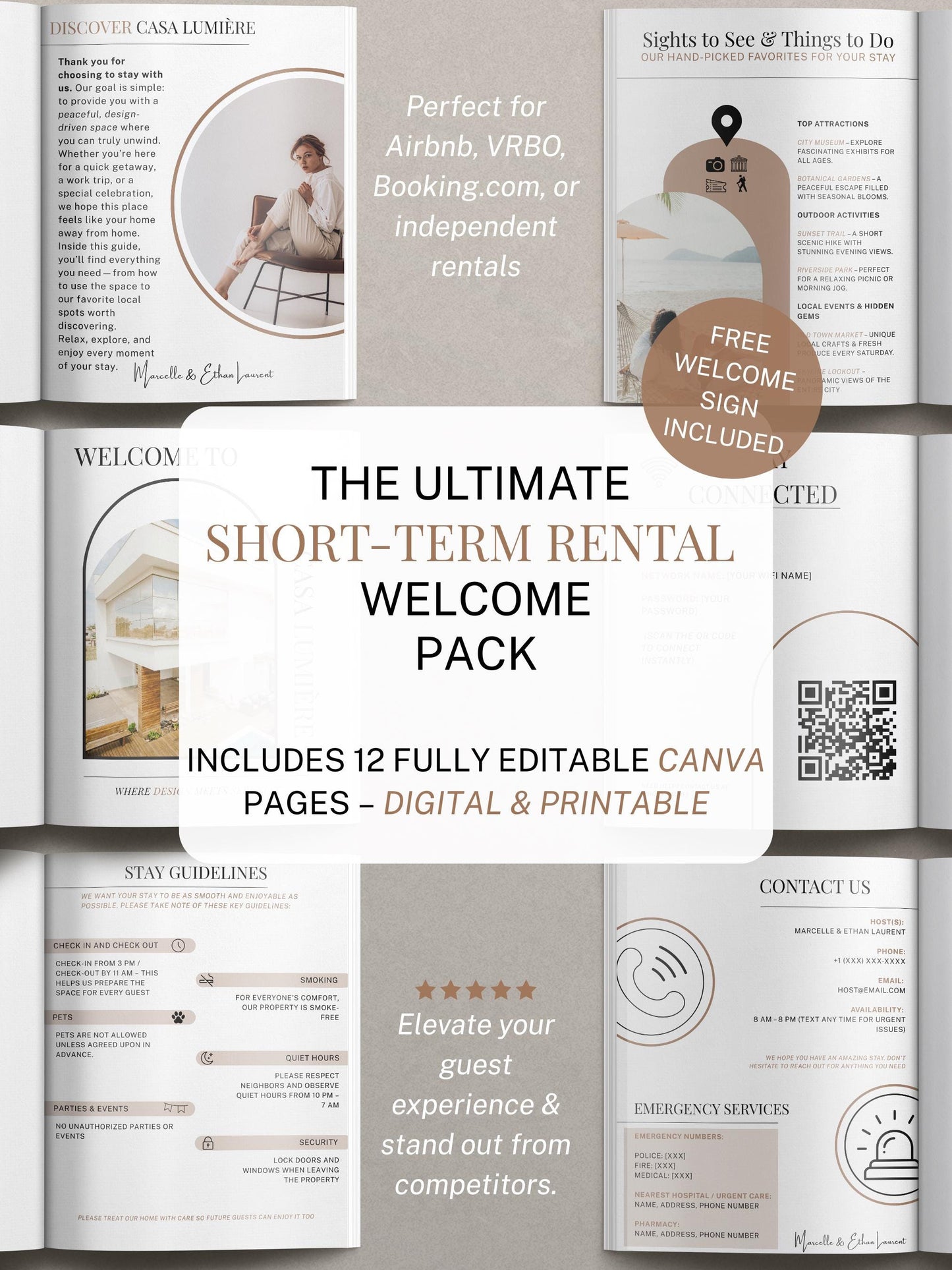 Vacation Rental Template Digital Download Modern Guest Information Pack Professional Property Management Guide Customizable House Manual Template Welcome Guide Package Local Area Information Comprehensive Visitor Instructions Premium Design