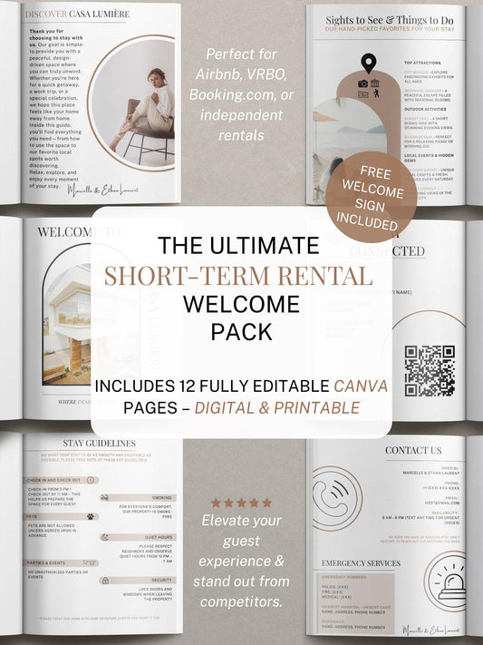 Vacation Rental Template Digital Download Modern Guest Information Pack Professional Property Management Guide Customizable House Manual Template Welcome Guide Package Local Area Information Comprehensive Visitor Instructions Premium Design